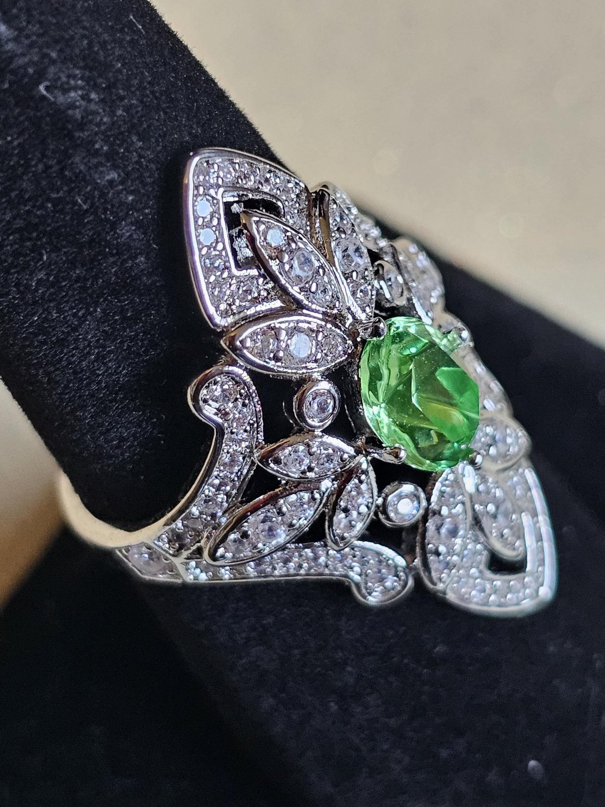 Uranium Glass Oval cut Ring, Shield style, 6 to 10 in new Sterling Silver with a vintage Uranium glass stone that glows under black/UV light