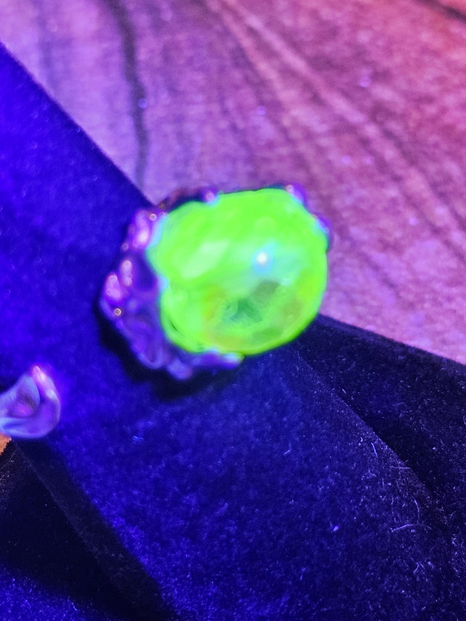 Uranium Glass Adjustable Ring new Sterling Silver Round cut 5 mm opal colored vintage Uranium glass stones glows under black / UV light