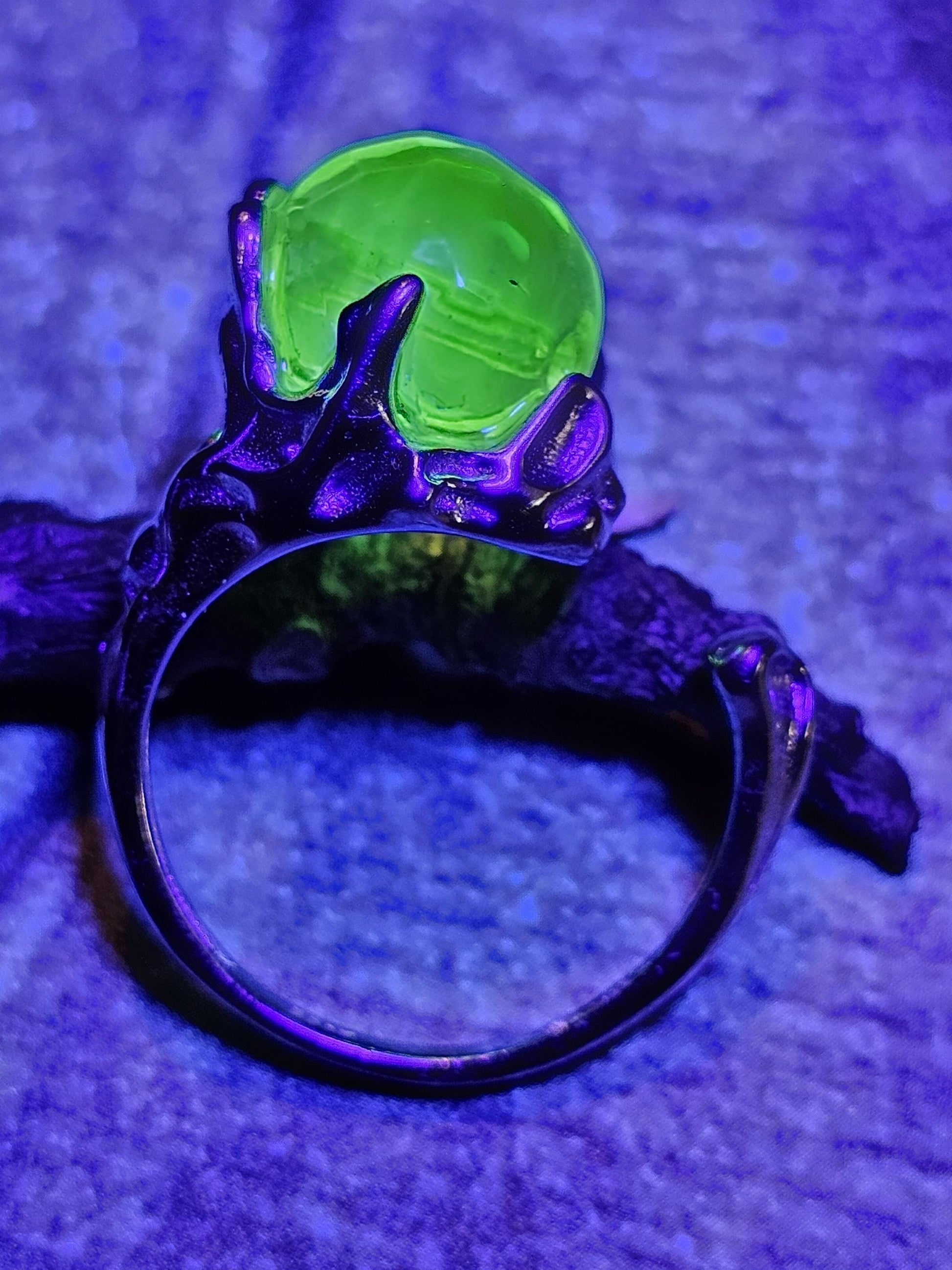 Uranium Glass Adjustable Ring new Sterling Silver Round cut 5 mm opal colored vintage Uranium glass stones glows under black / UV light