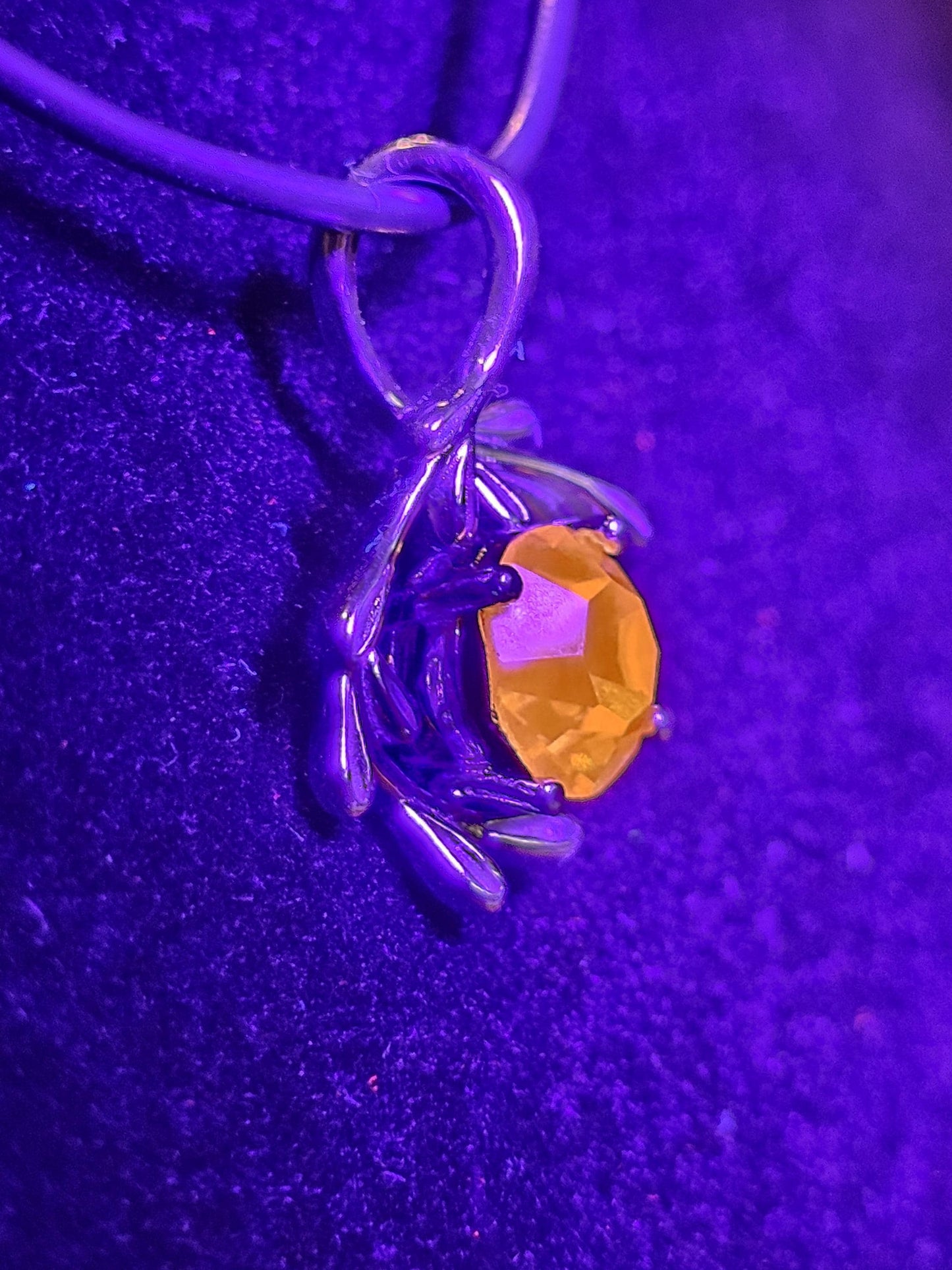 Cadmium Glass Pendant in new Sterling Silver with a vintage Round cut 7 mm Cadmium glass stone that glows under black / UV light