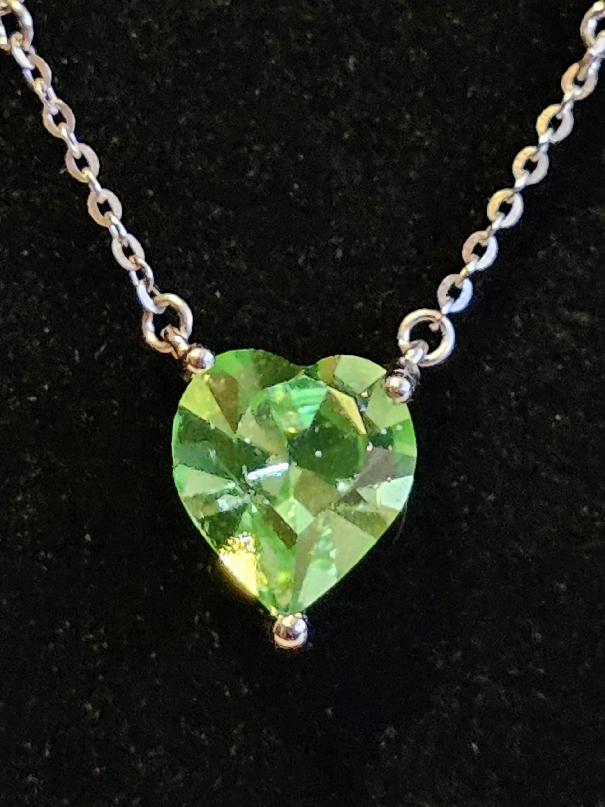 Uranium Glass Pendant w/ necklace, new Sterling Silver, with a vintage 8mm Heart cut Uranium glass stone that glows under black/UV light