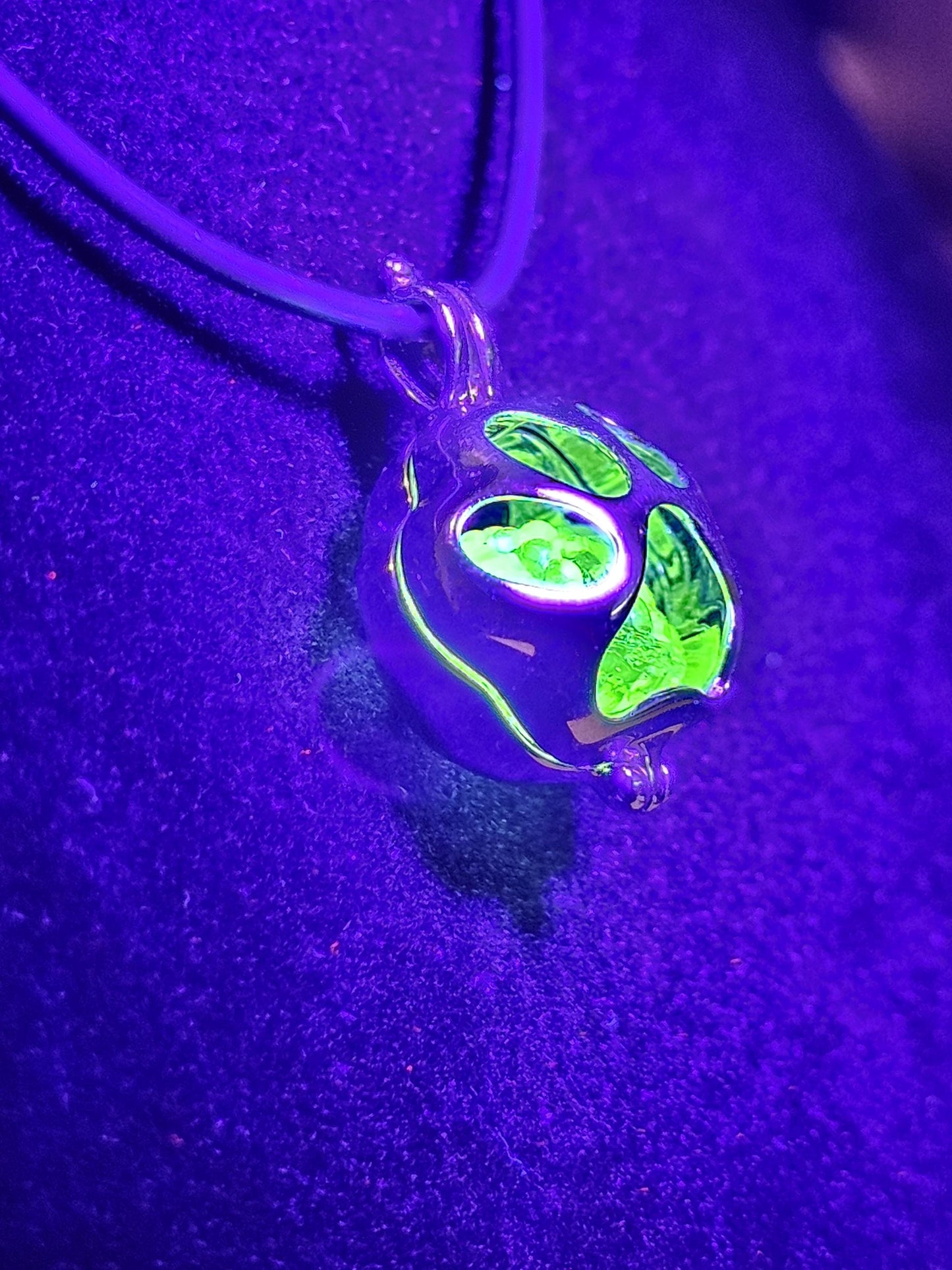 Uranium Glass Pendant new Sterling Silver Puppy Paw with vintage 12x8 Pineapple bead + extra Uranium Glass that glows under black/UV light