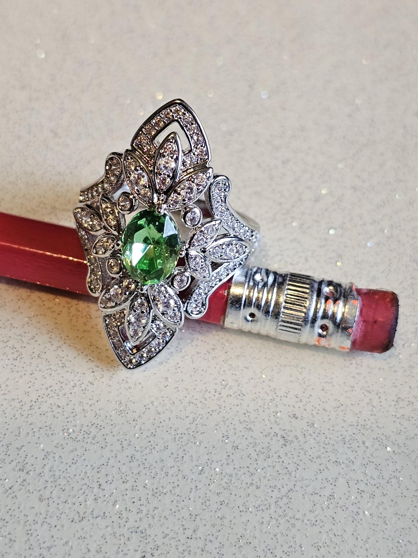 Uranium Glass Oval cut Ring, Shield style, 6 to 10 in new Sterling Silver with a vintage Uranium glass stone that glows under black/UV light