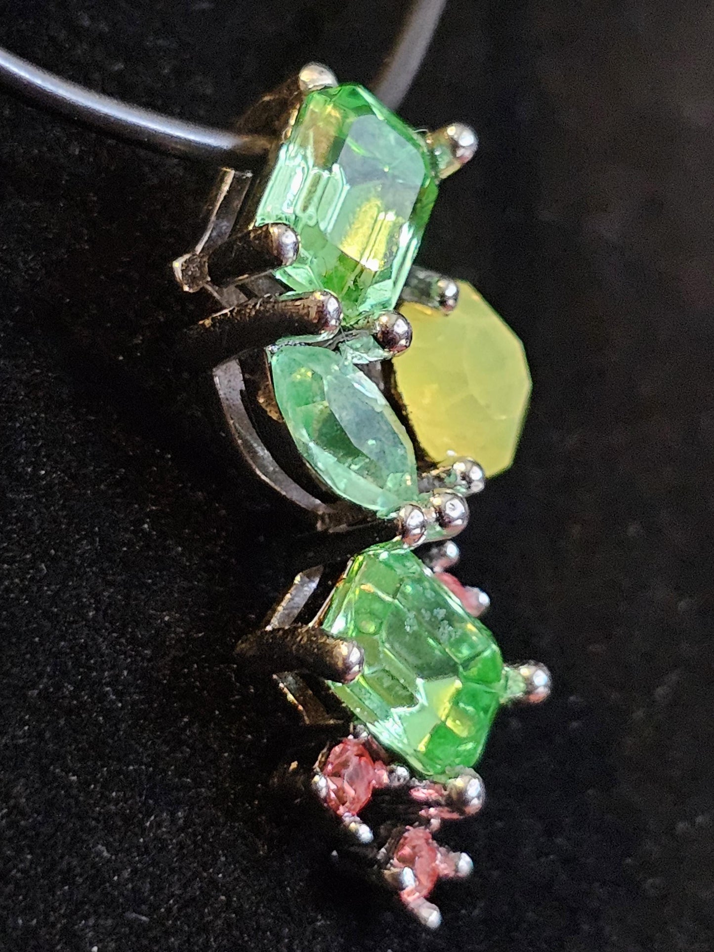 Uranium Glass Pendant in new Sterling Silver READ DESCRIPTION with multiple vintage Uranium glass stones that glows under black / UV light