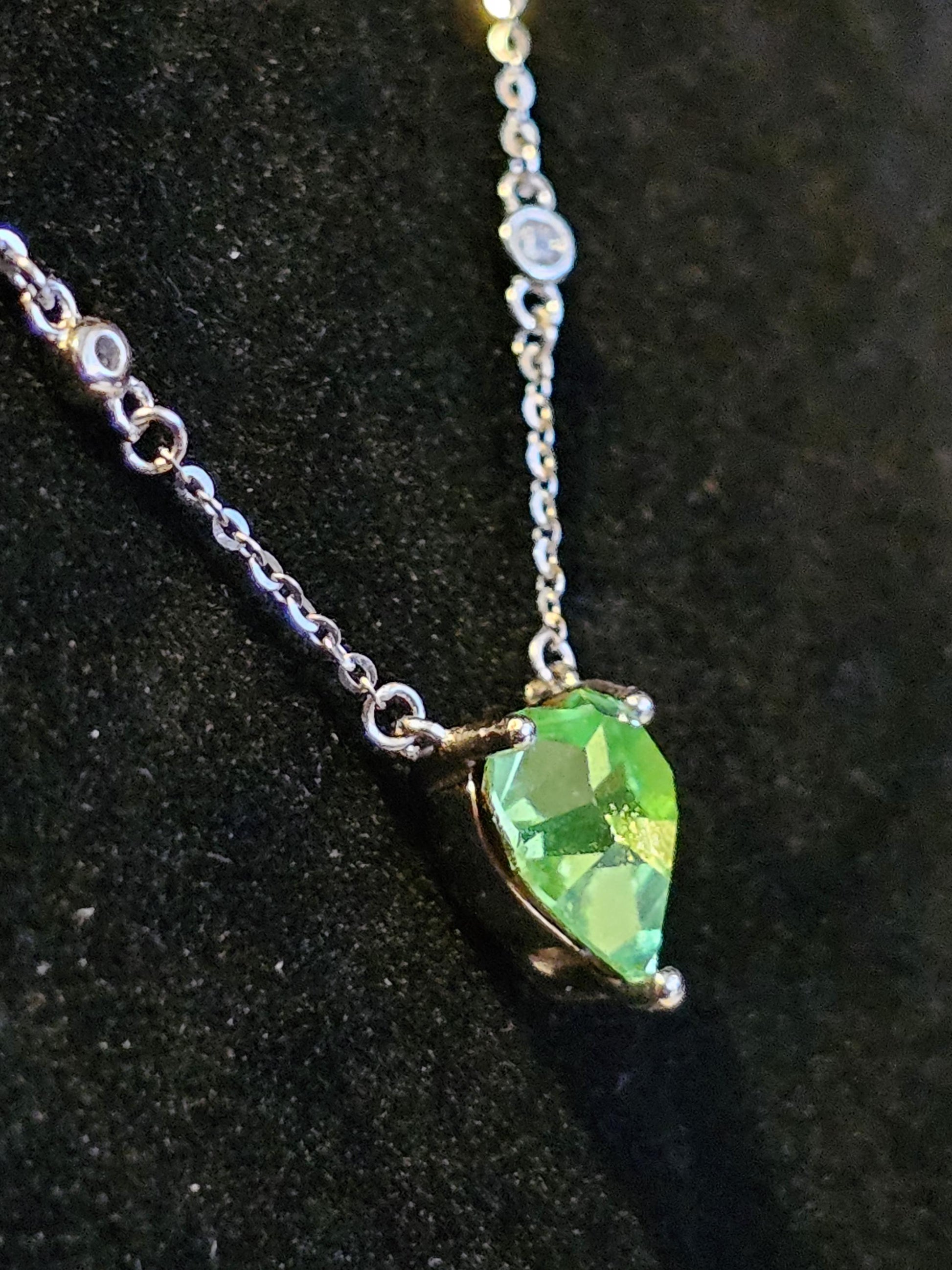 Uranium Glass Pendant w/ necklace, new Sterling Silver, with a vintage 8mm Heart cut Uranium glass stone that glows under black/UV light
