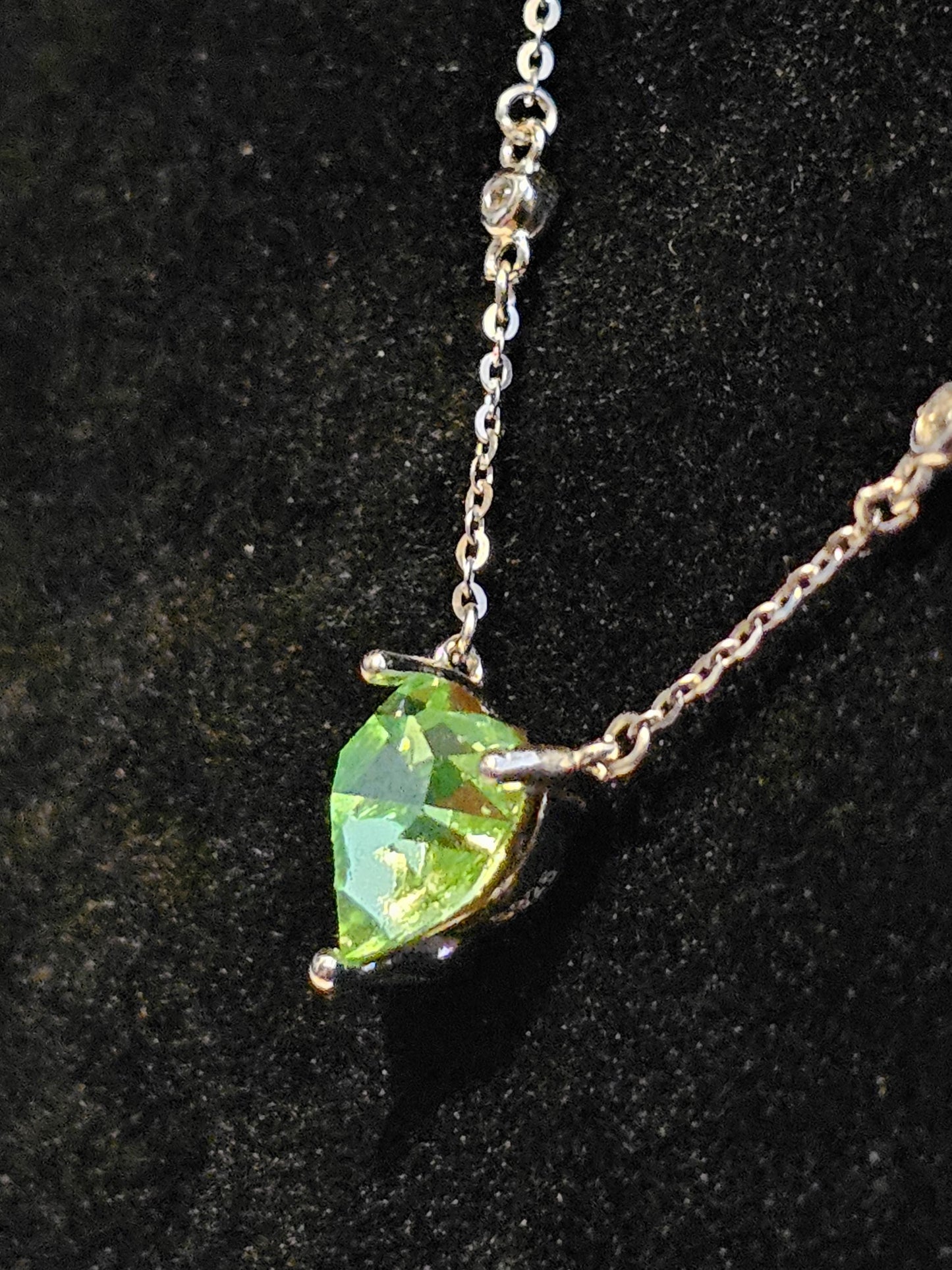 Uranium Glass Pendant w/ necklace, new Sterling Silver, with a vintage 8mm Heart cut Uranium glass stone that glows under black/UV light