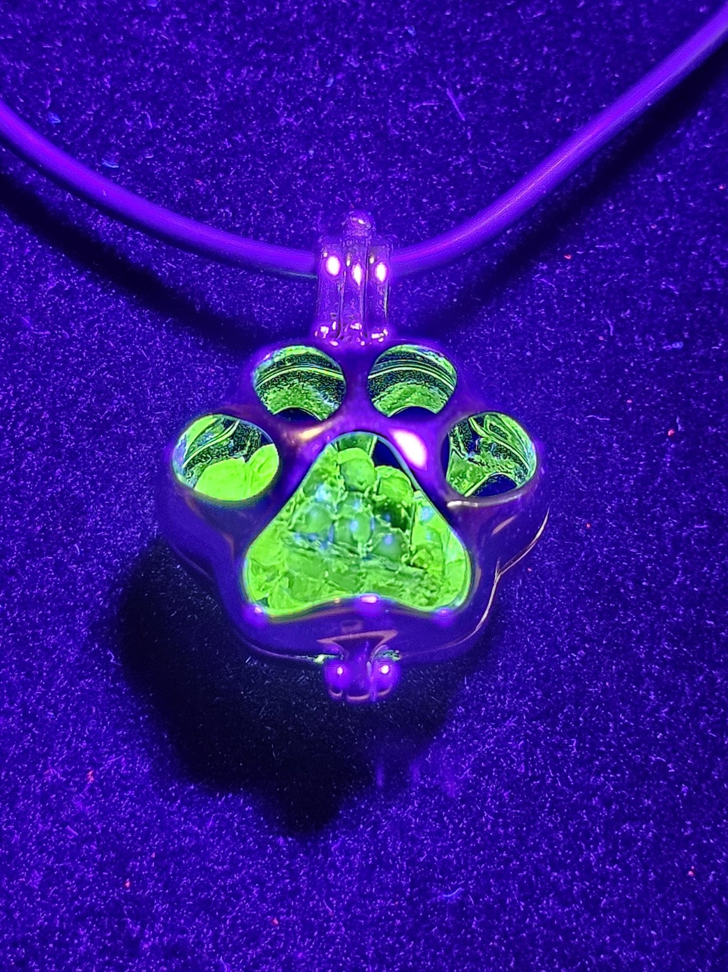 Uranium Glass Pendant new Sterling Silver Puppy Paw with vintage 12x8 Pineapple bead + extra Uranium Glass that glows under black/UV light