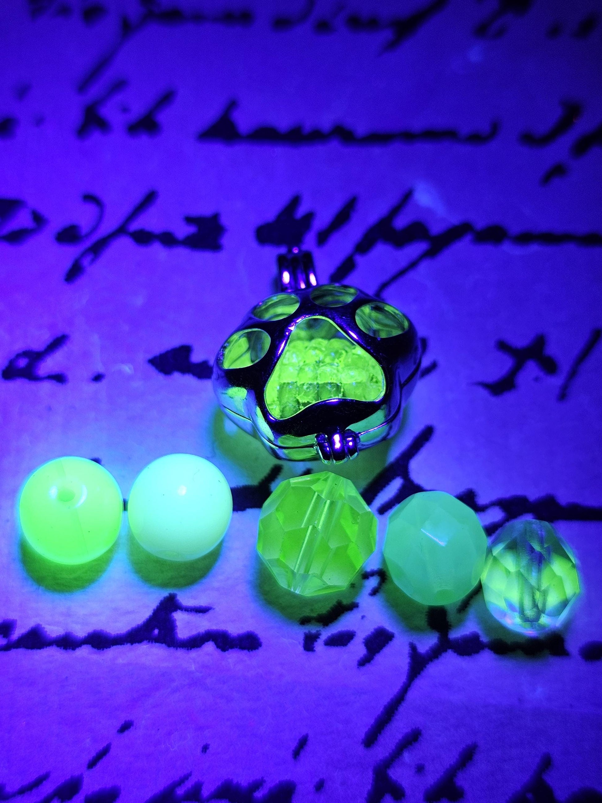 Uranium Glass Pendant new Sterling Silver Puppy Paw with vintage 12x8 Pineapple bead + extra Uranium Glass that glows under black/UV light