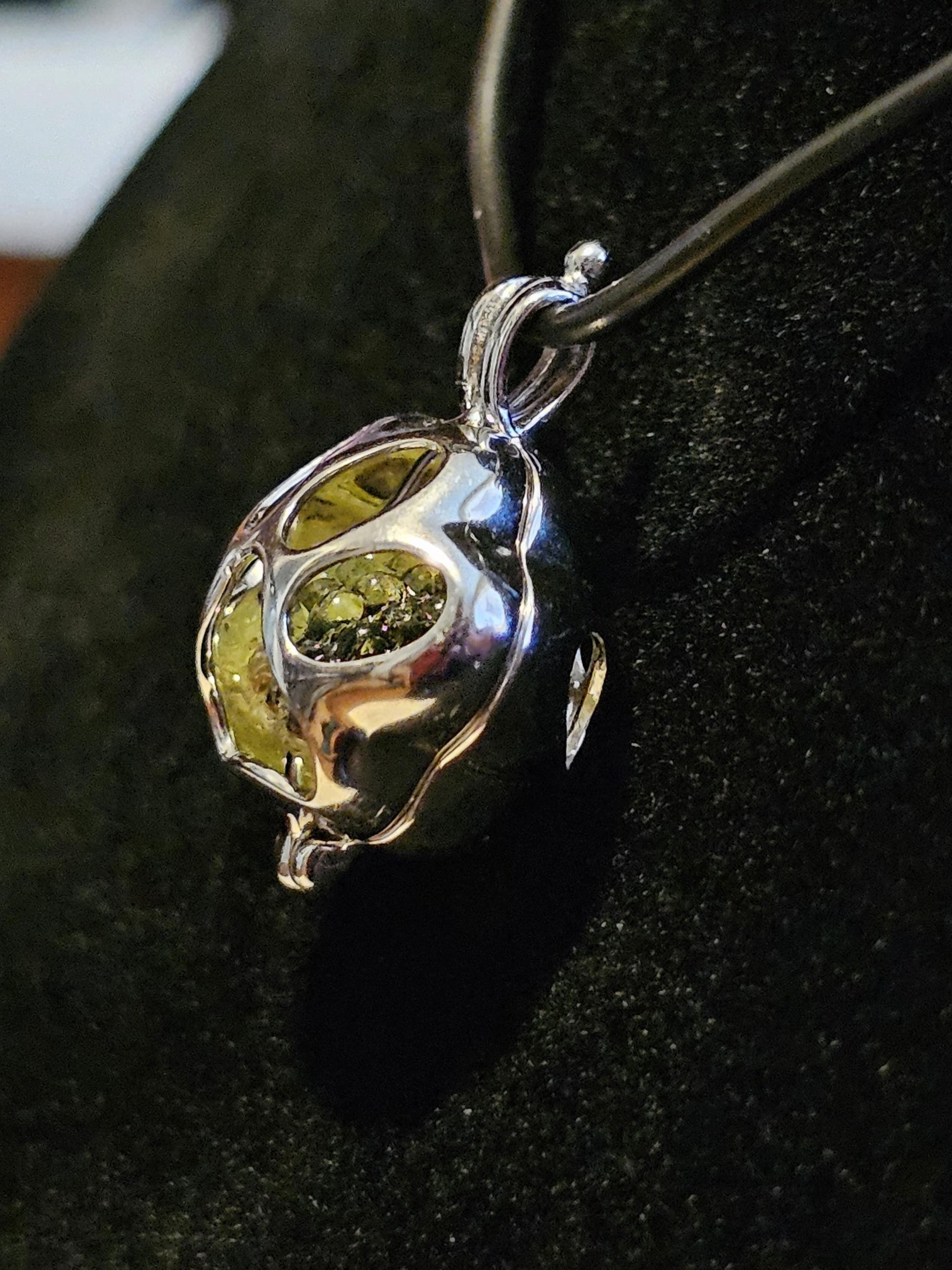 Uranium Glass Pendant new Sterling Silver Puppy Paw with vintage 12x8 Pineapple bead + extra Uranium Glass that glows under black/UV light