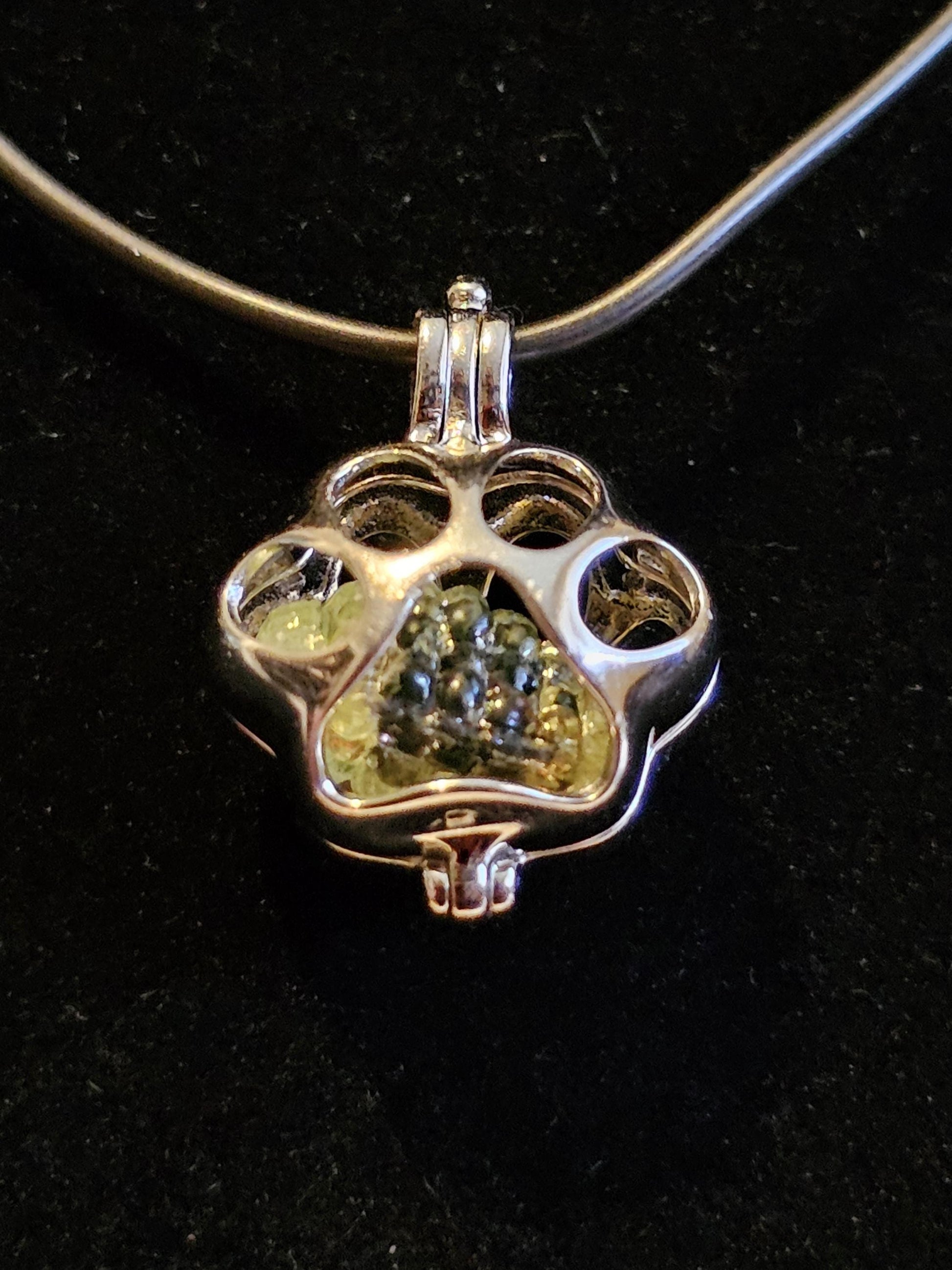 Uranium Glass Pendant new Sterling Silver Puppy Paw with vintage 12x8 Pineapple bead + extra Uranium Glass that glows under black/UV light