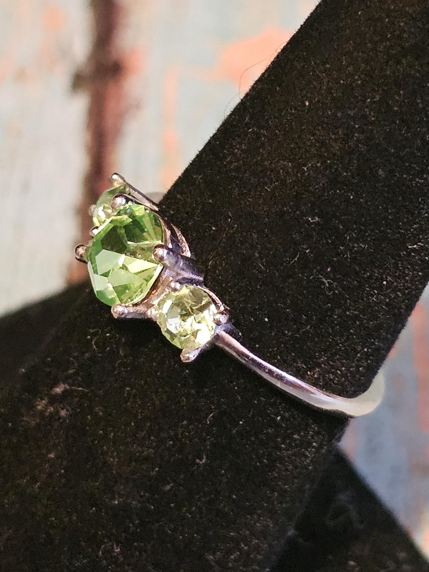 Uranium Glass Round cut Ring size 6, 7, 8, 9, or 10 new Sterling Silver with 3 vintage Uranium glass stones that glows under black/UV light