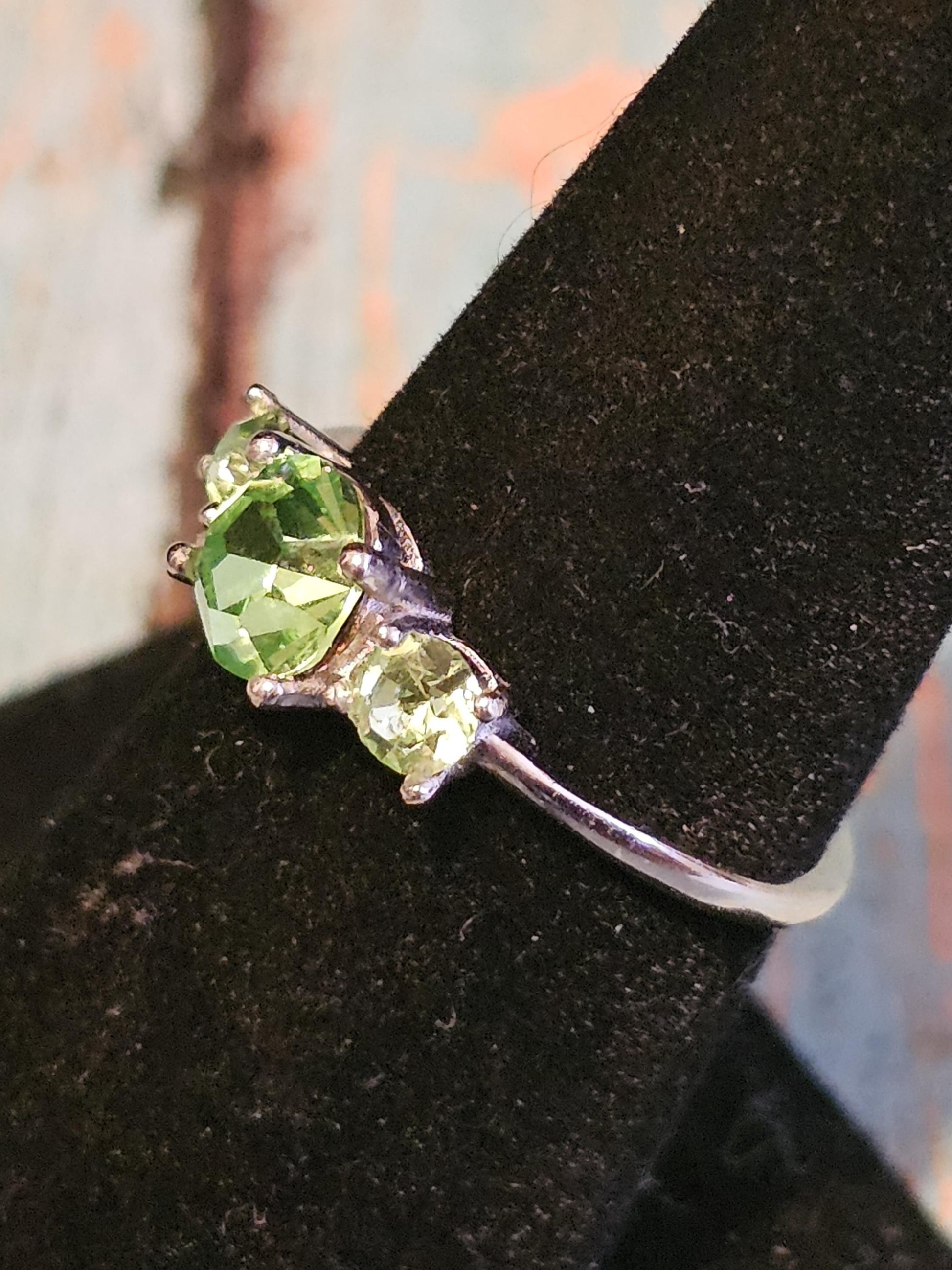 Uranium Glass Round cut Ring size 6, 7, 8, 9, or 10 new Sterling Silver with 3 vintage Uranium glass stones that glows under black/UV light