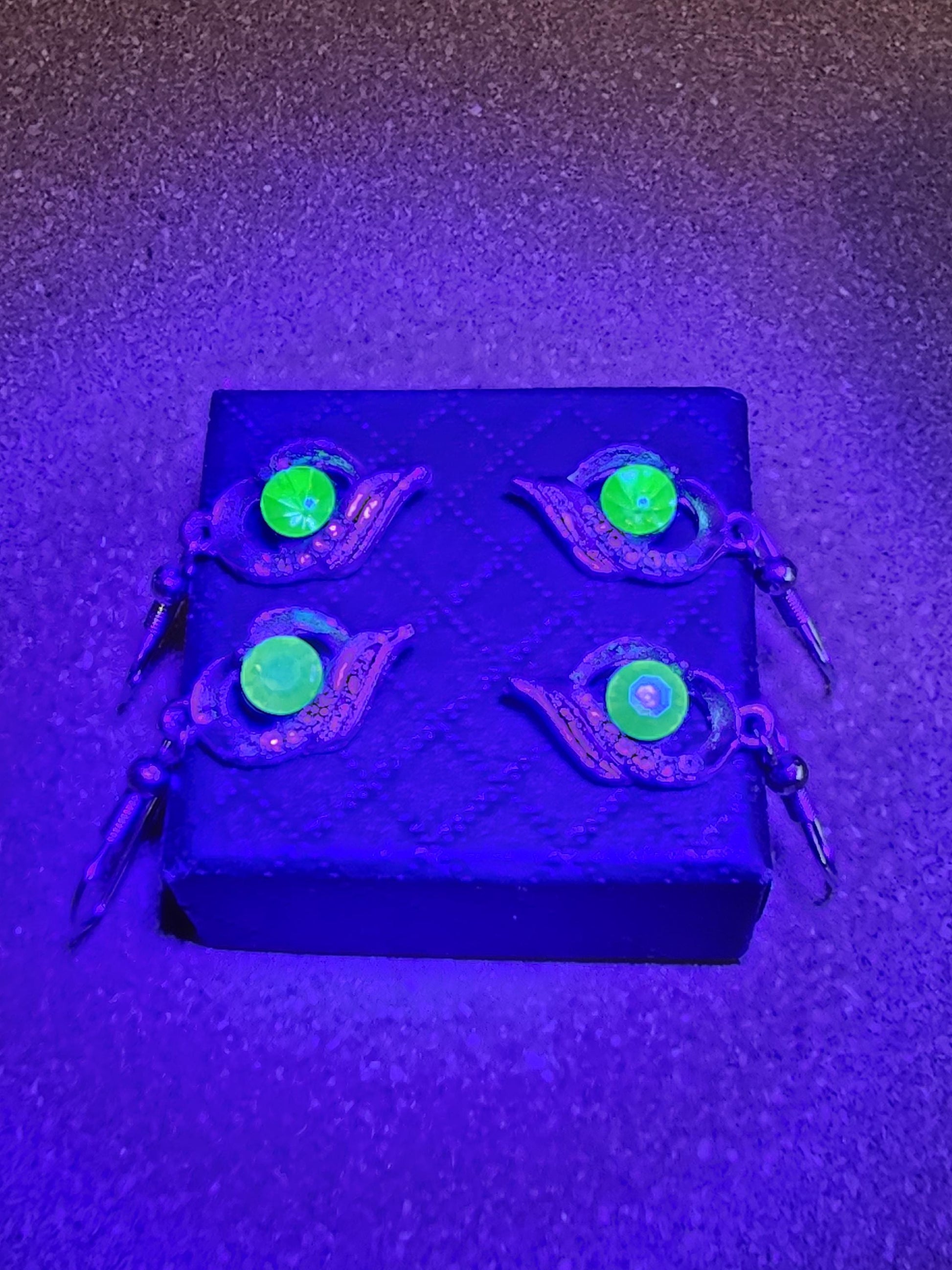 Uranium Glass Earrings new Silver plateing with Vintage Round cut 5 mm Uranium Glass stones Green or Yellow that glow under black/UV light