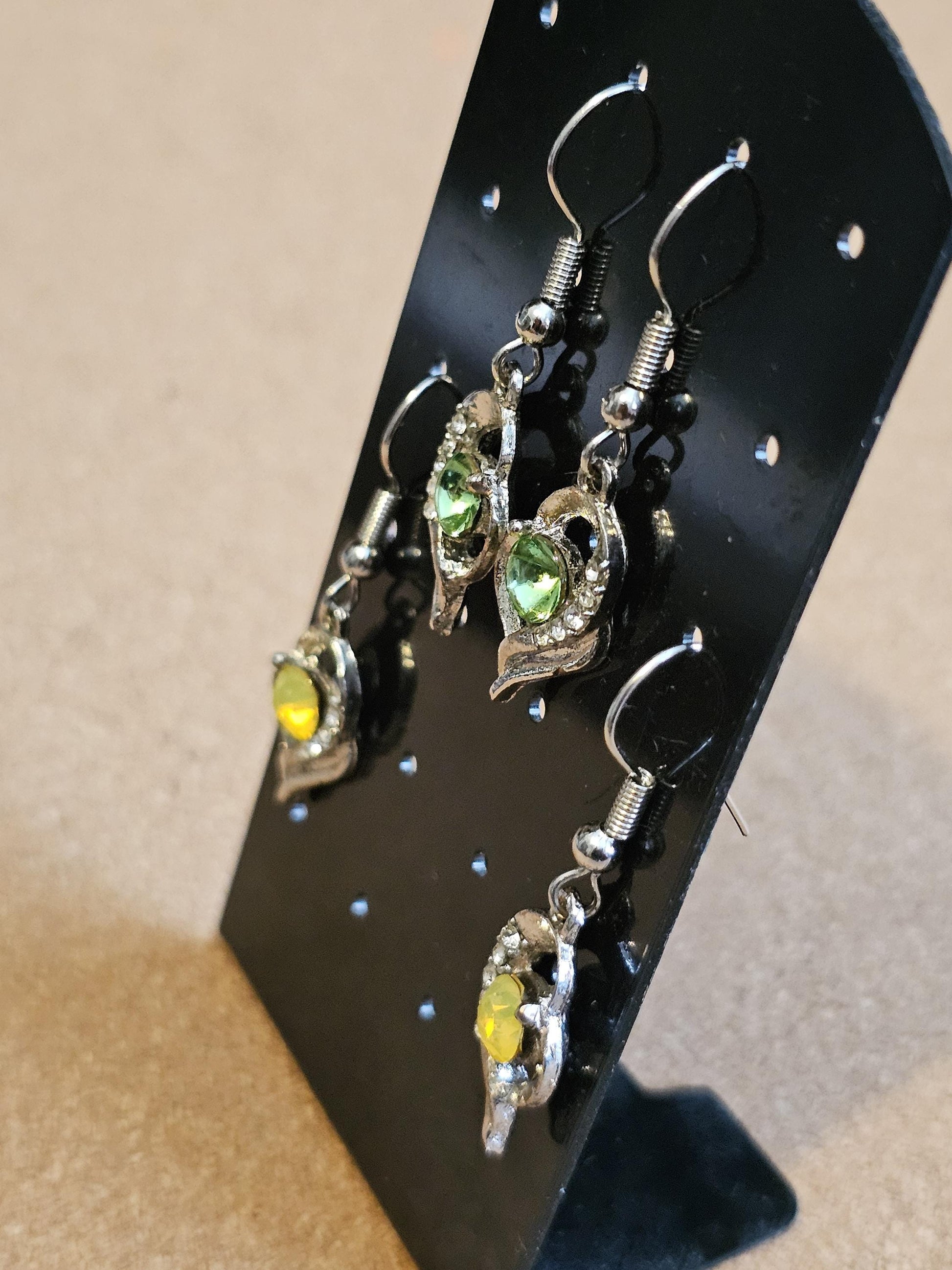 Uranium Glass Earrings new Silver plateing with Vintage Round cut 5 mm Uranium Glass stones Green or Yellow that glow under black/UV light