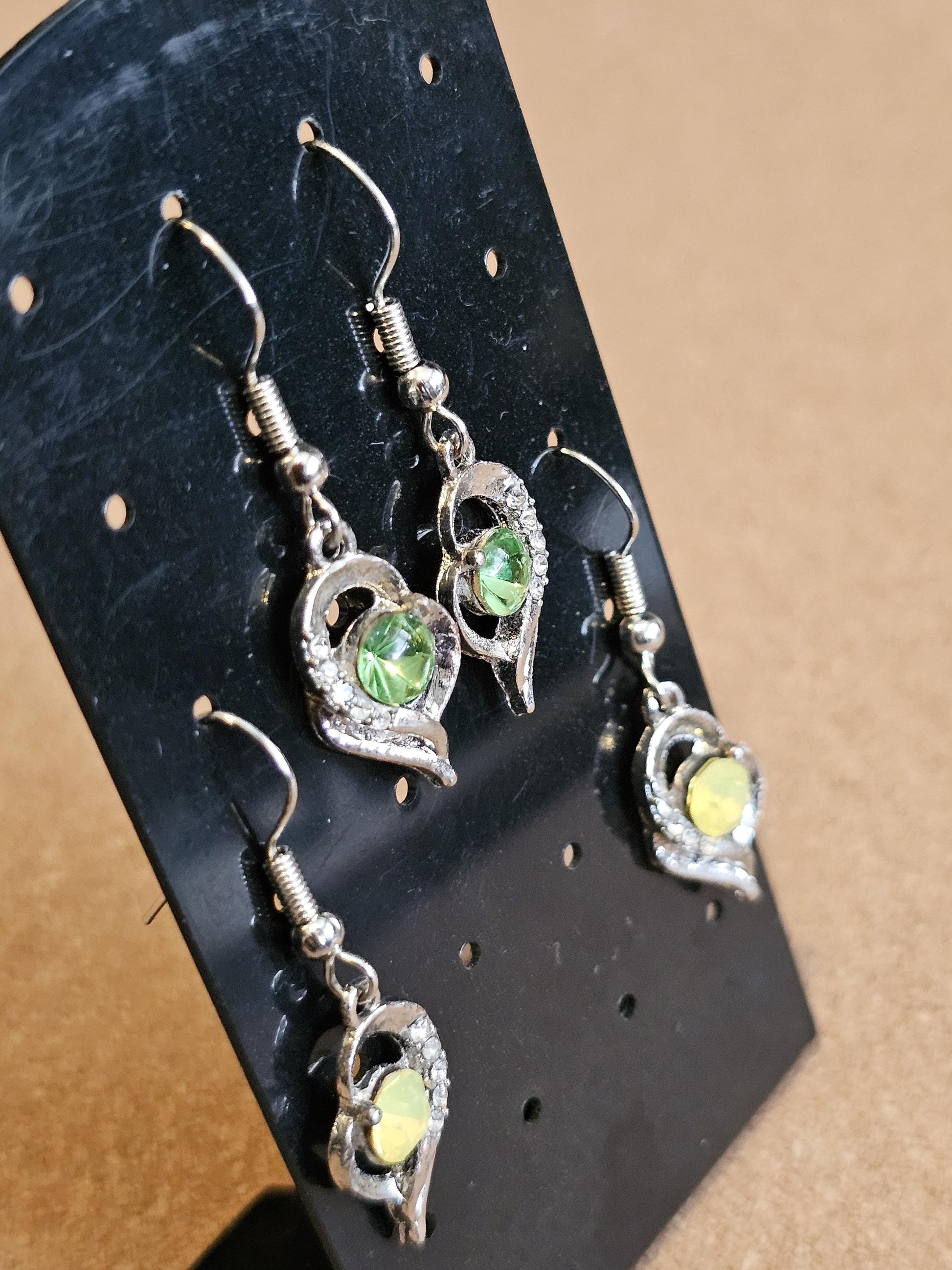 Uranium Glass Earrings new Silver plateing with Vintage Round cut 5 mm Uranium Glass stones Green or Yellow that glow under black/UV light