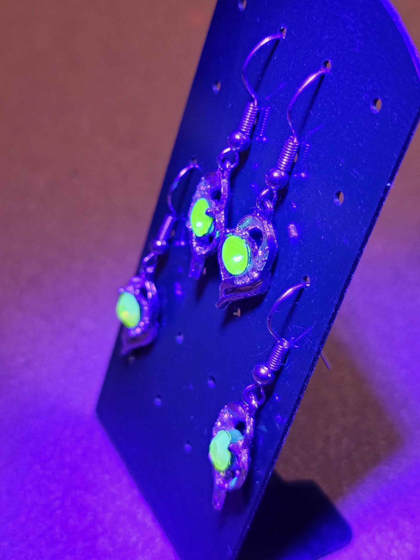 Uranium Glass Earrings new Silver plateing with Vintage Round cut 5 mm Uranium Glass stones Green or Yellow that glow under black/UV light