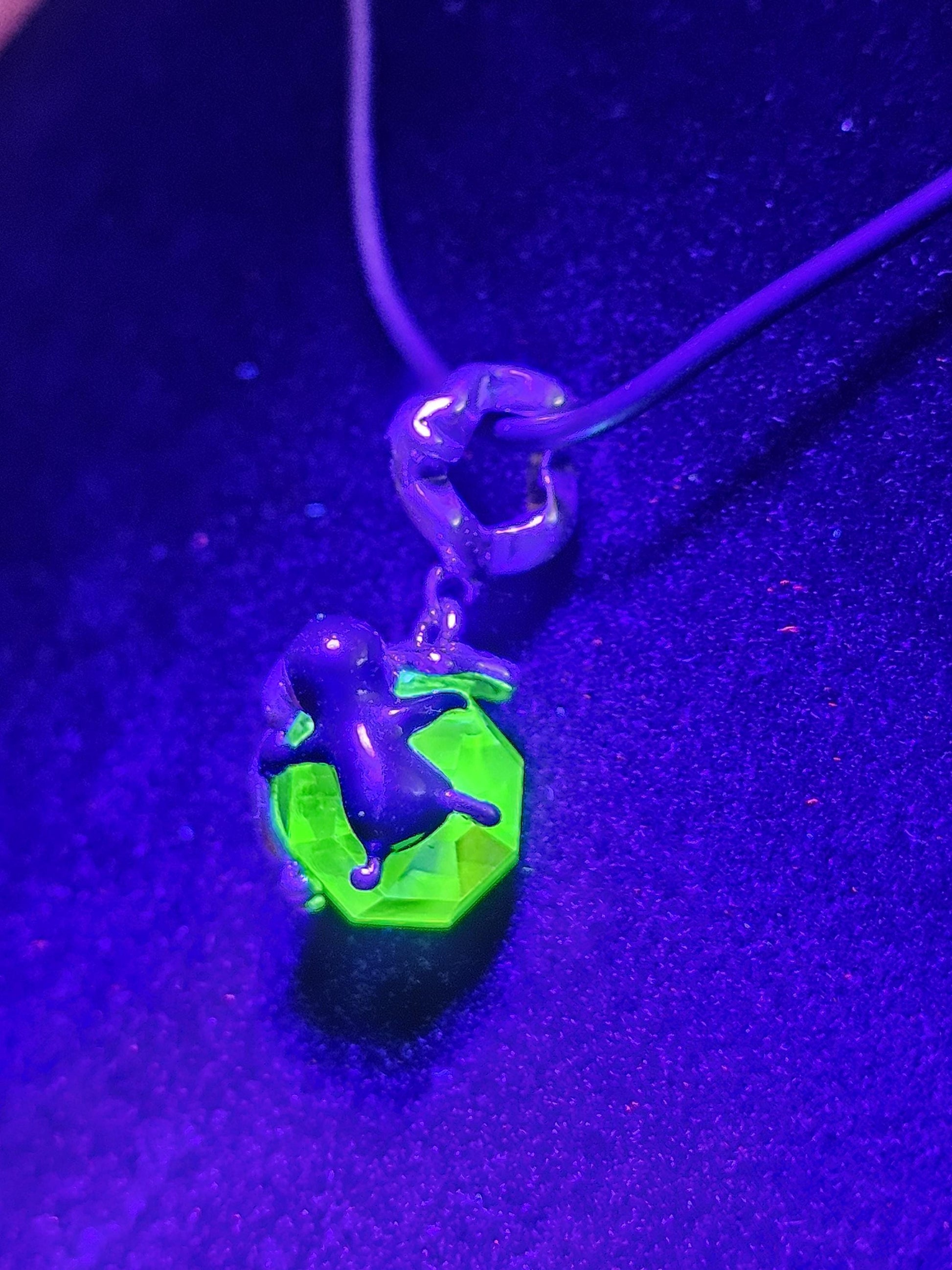 Uranium Glass Pendant in new Sterling Silver Kissing Penguins with a vintage Uranium Glass 10 mm bead that glows under black / UV light