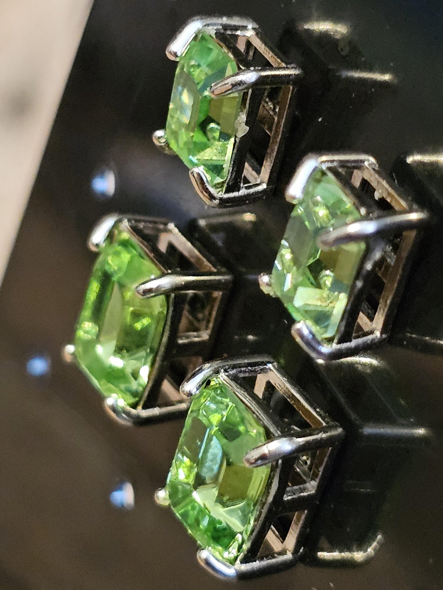 Uranium Glass Earrings in new Sterling Silver with Vintage 8x6 mm or 7x5 mm Emerald cut Uranium Glass stones, that glow under black/UV light