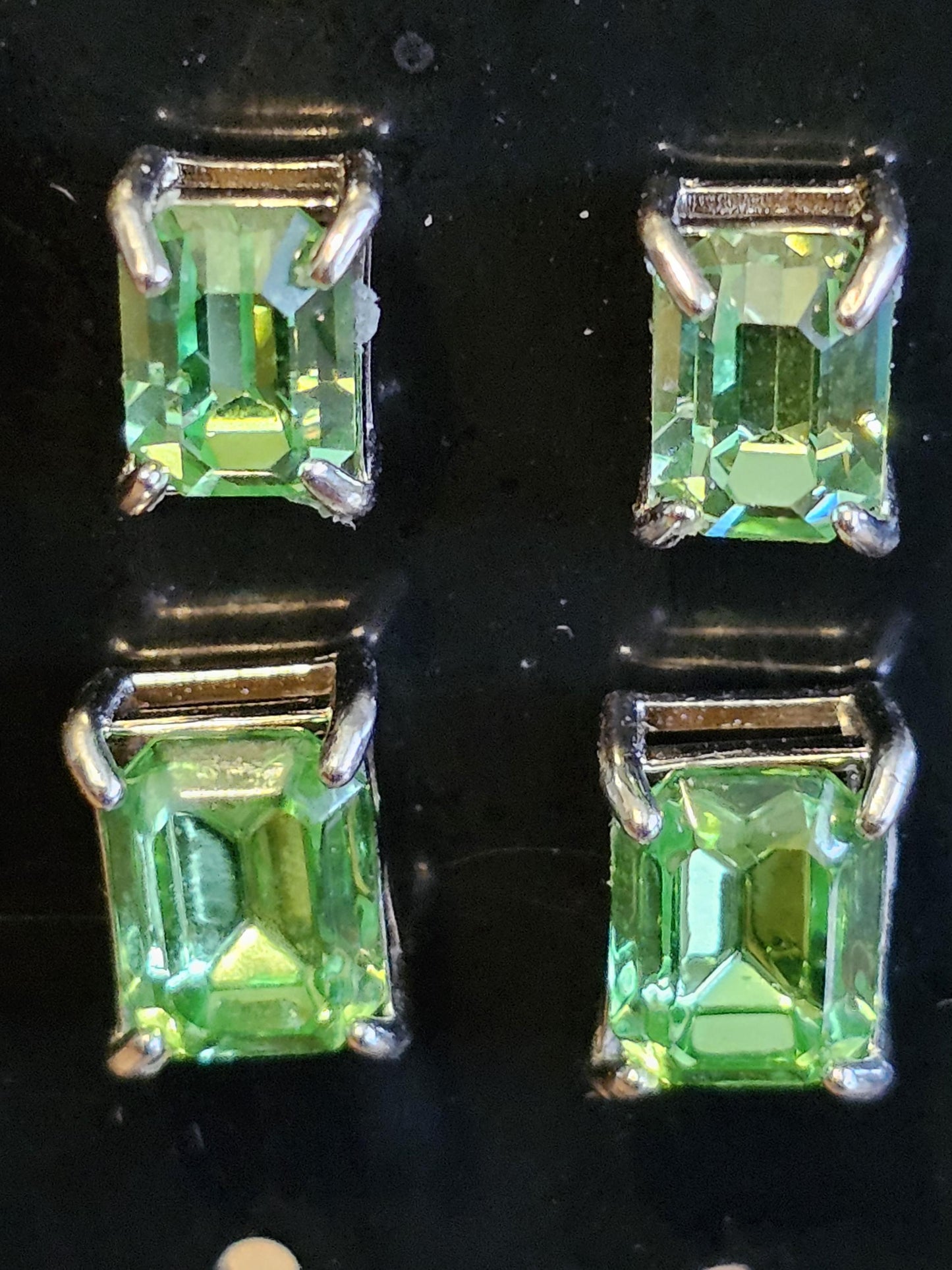 Uranium Glass Earrings in new Sterling Silver with Vintage 8x6 mm or 7x5 mm Emerald cut Uranium Glass stones, that glow under black/UV light