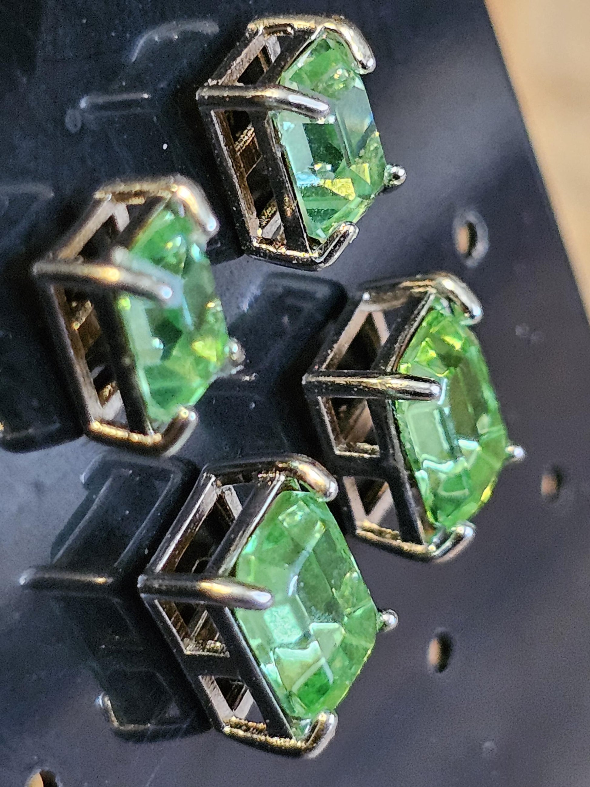 Uranium Glass Earrings in new Sterling Silver with Vintage 8x6 mm or 7x5 mm Emerald cut Uranium Glass stones, that glow under black/UV light