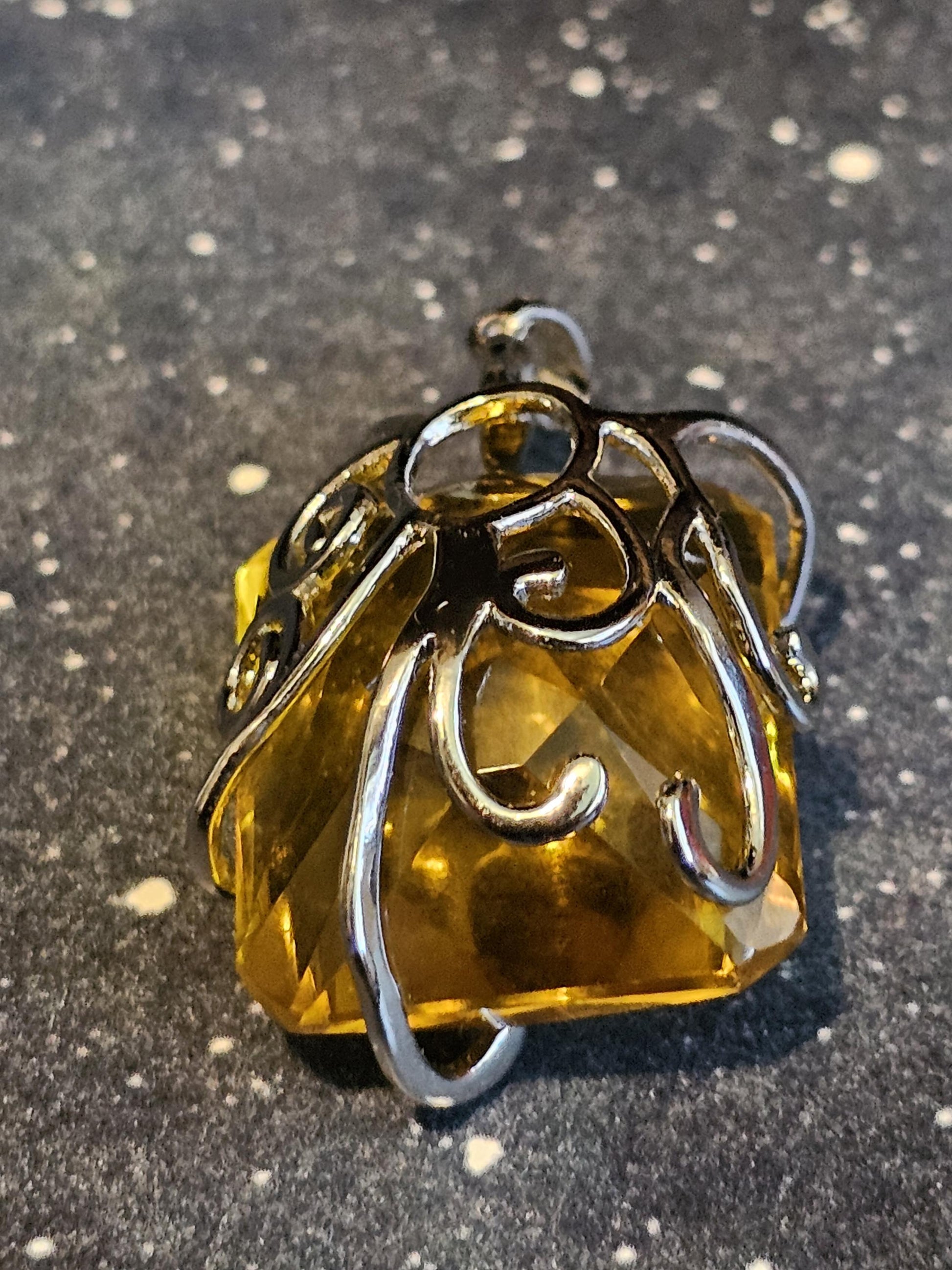 Cadmium Glass Pendant in new Sterling Silver with a huge vintage Emerald cut 25x20 mm Cadmium glass stone that glows under black / UV light