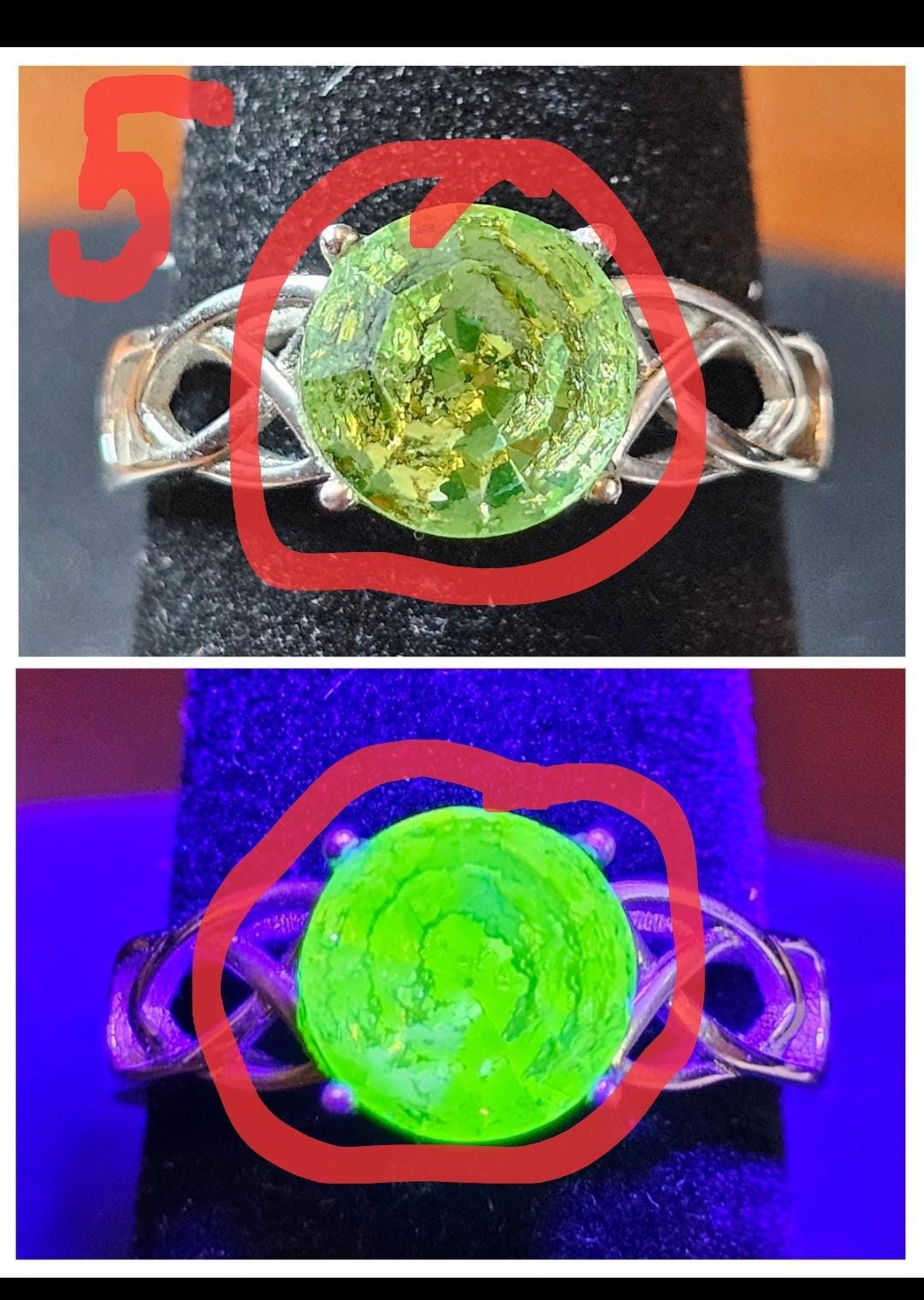 Uranium Glass Rings various sizes READ DESCRIPTION!!!! Sterling Silver with vintage Uranium glass stones that glow under black / UV light