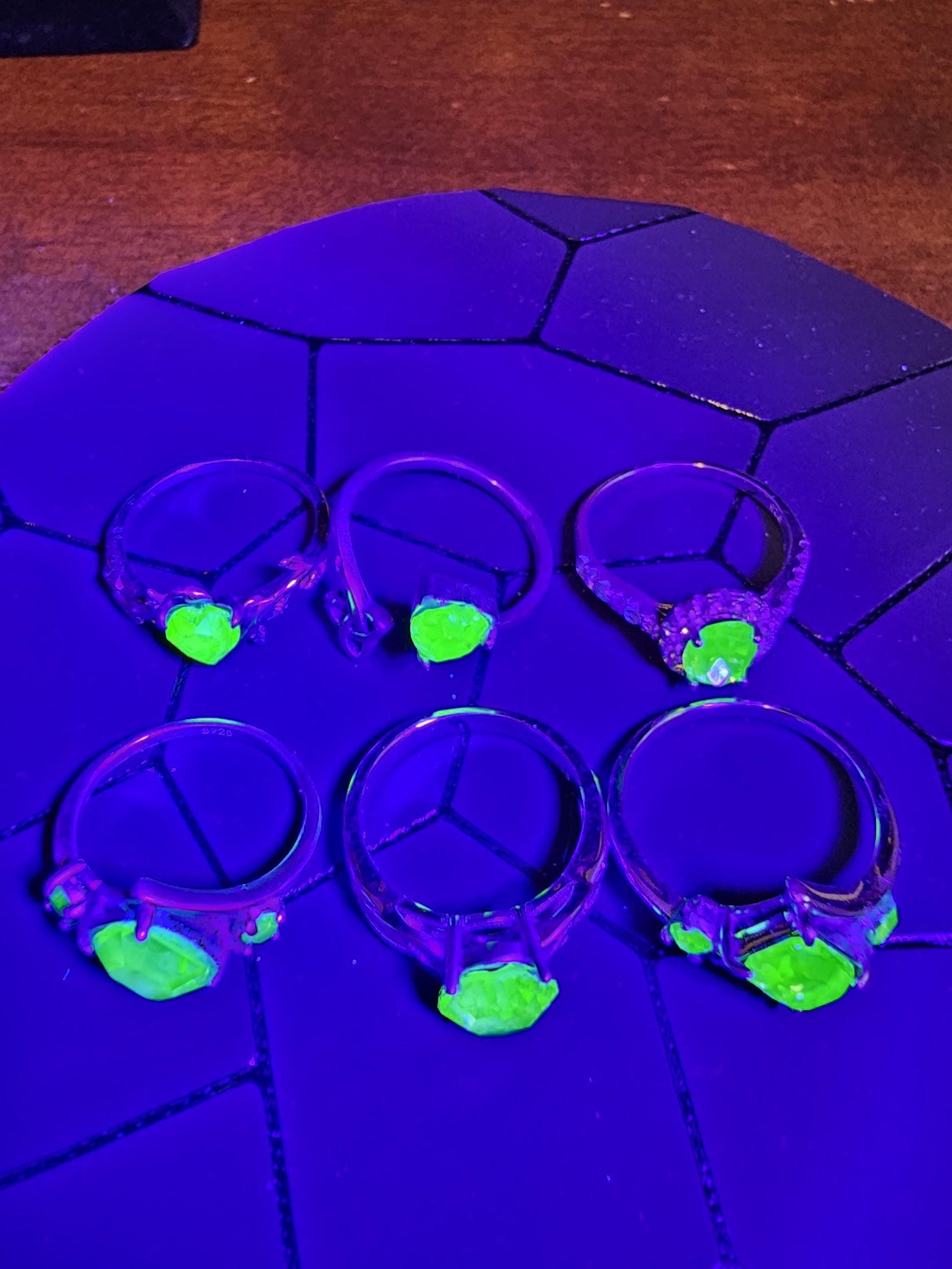 Uranium Glass Rings various sizes READ DESCRIPTION!!!! Sterling Silver with vintage Uranium glass stones that glow under black / UV light