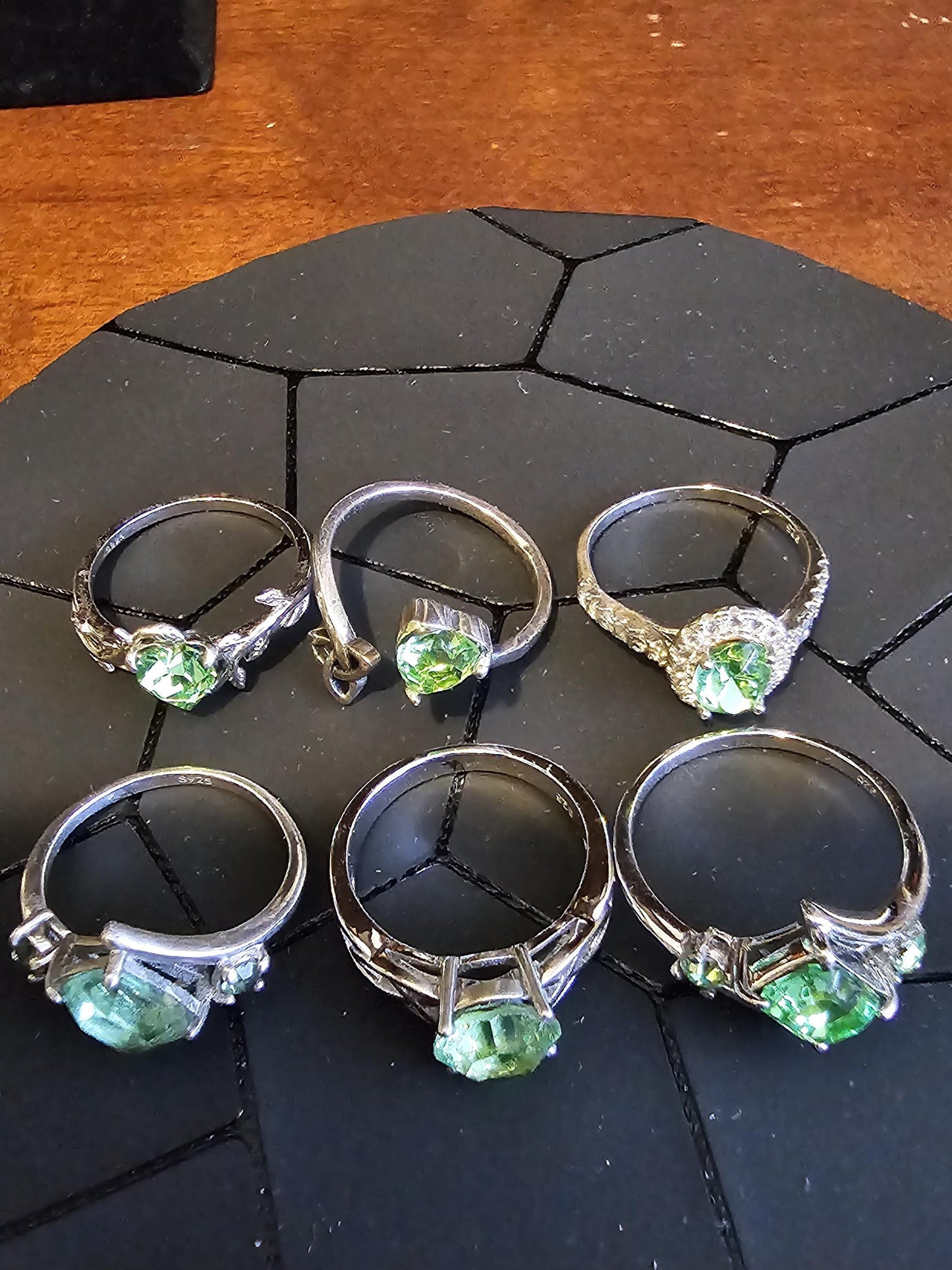 Uranium Glass Rings various sizes READ DESCRIPTION!!!! Sterling Silver with vintage Uranium glass stones that glow under black / UV light