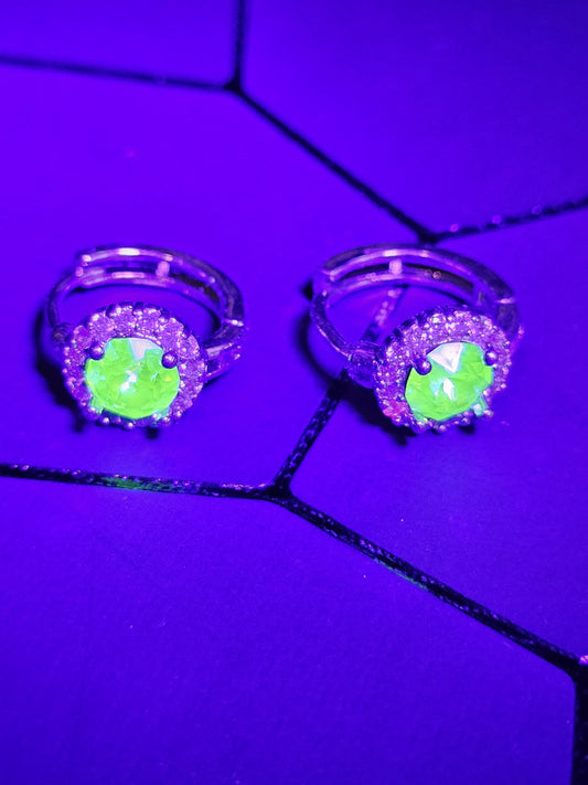 Uranium Glass Earrings READ DESCRIPTION with 5 mm Vintage round cut Uranium Glass stones that glow under black/UV light