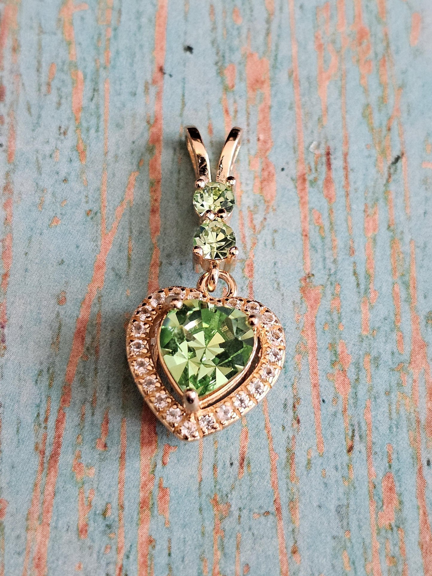 Uranium Glass Pendant Special Order for Dillon vintage Heart and Round cut Uranium Glass stones that glow under black/UV light