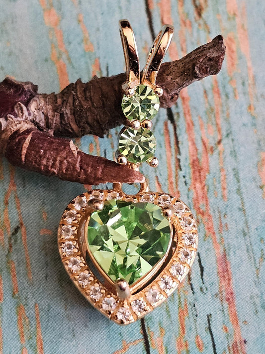 Uranium Glass Pendant Special Order for Dillon vintage Heart and Round cut Uranium Glass stones that glow under black/UV light