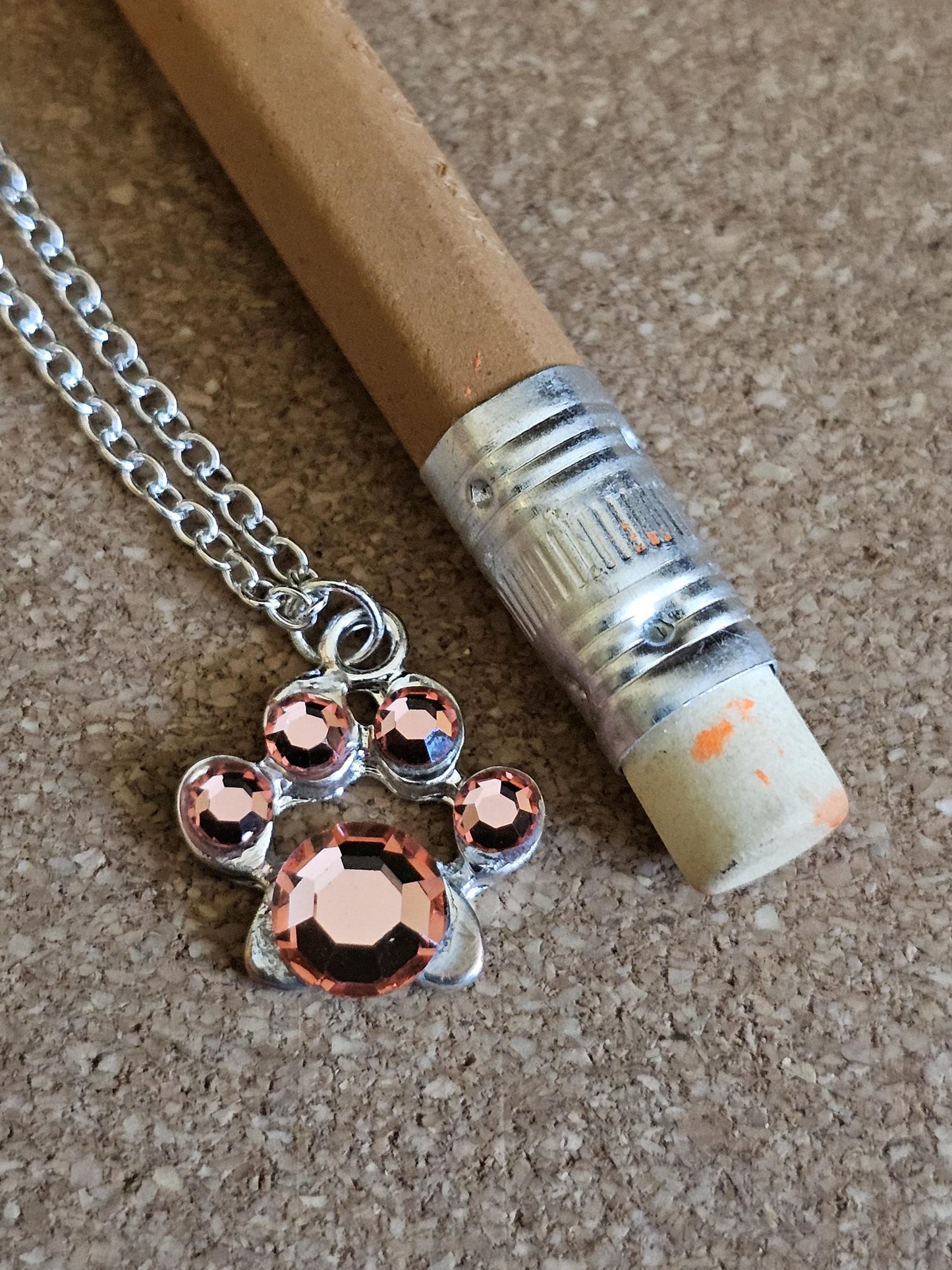 Uranium Glass Pendant "puppy paw" style with Stainless Steel chain vintage rare Pink Uranium Glass stones that glow under black / UV light