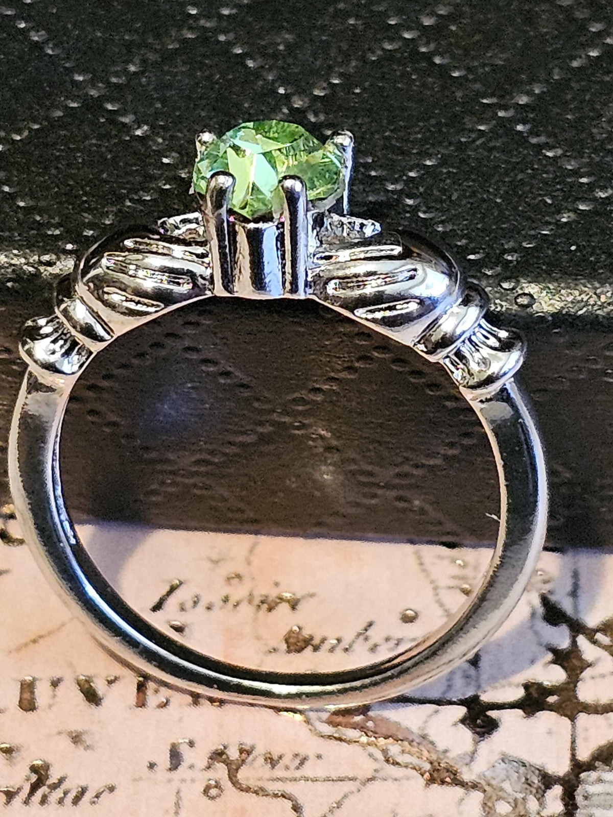 Uranium Glass Heart cut Claddagh Ring size 6 to 10 new Sterling Silver with a vintage Uranium glass stone that glows under black/UV light