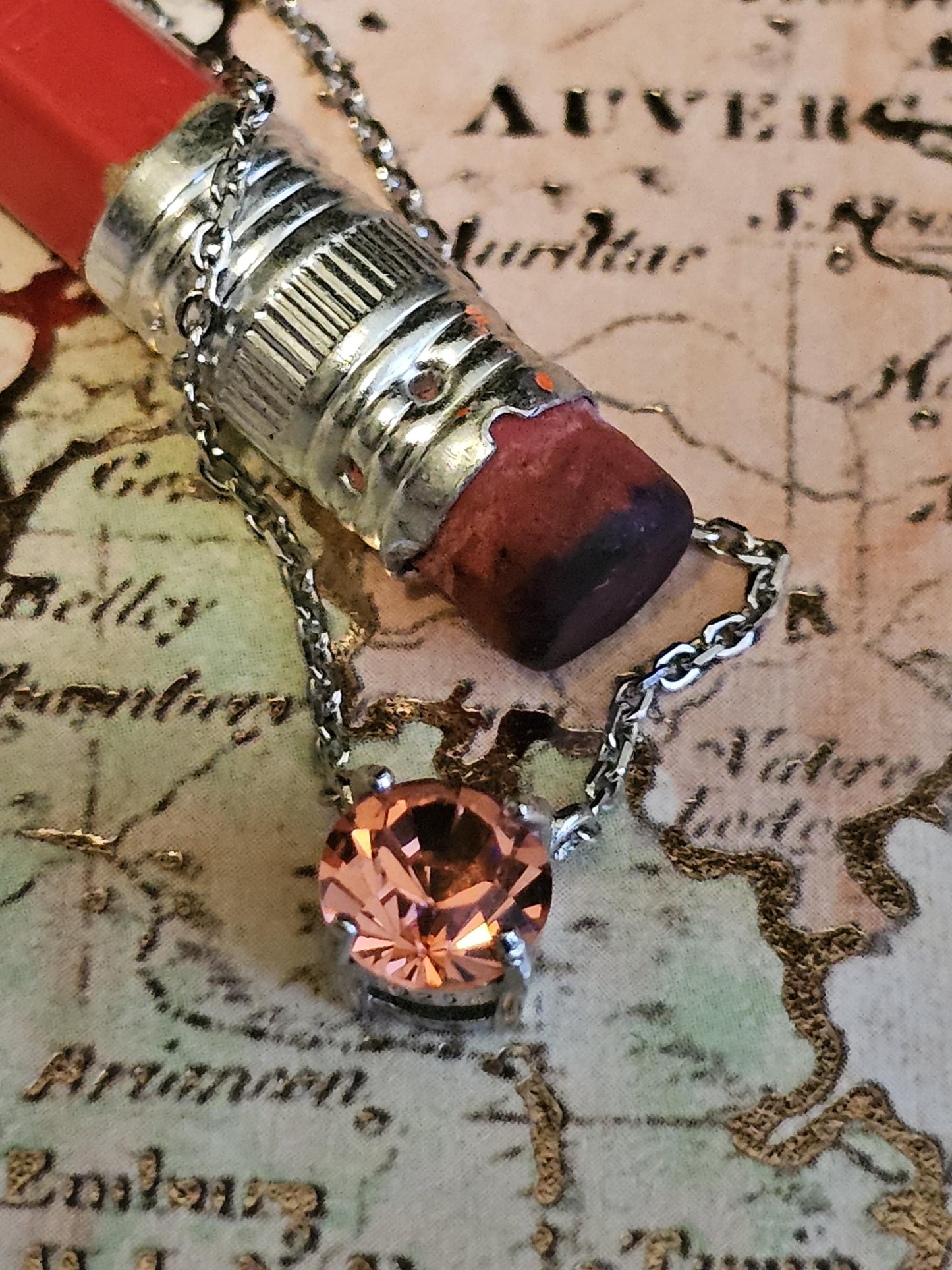Uranium Glass Pendant w/chain new Sterling Silver with vintage rare Pink 6 mm Round cut Uranium Glass stone that glows under black/UV light