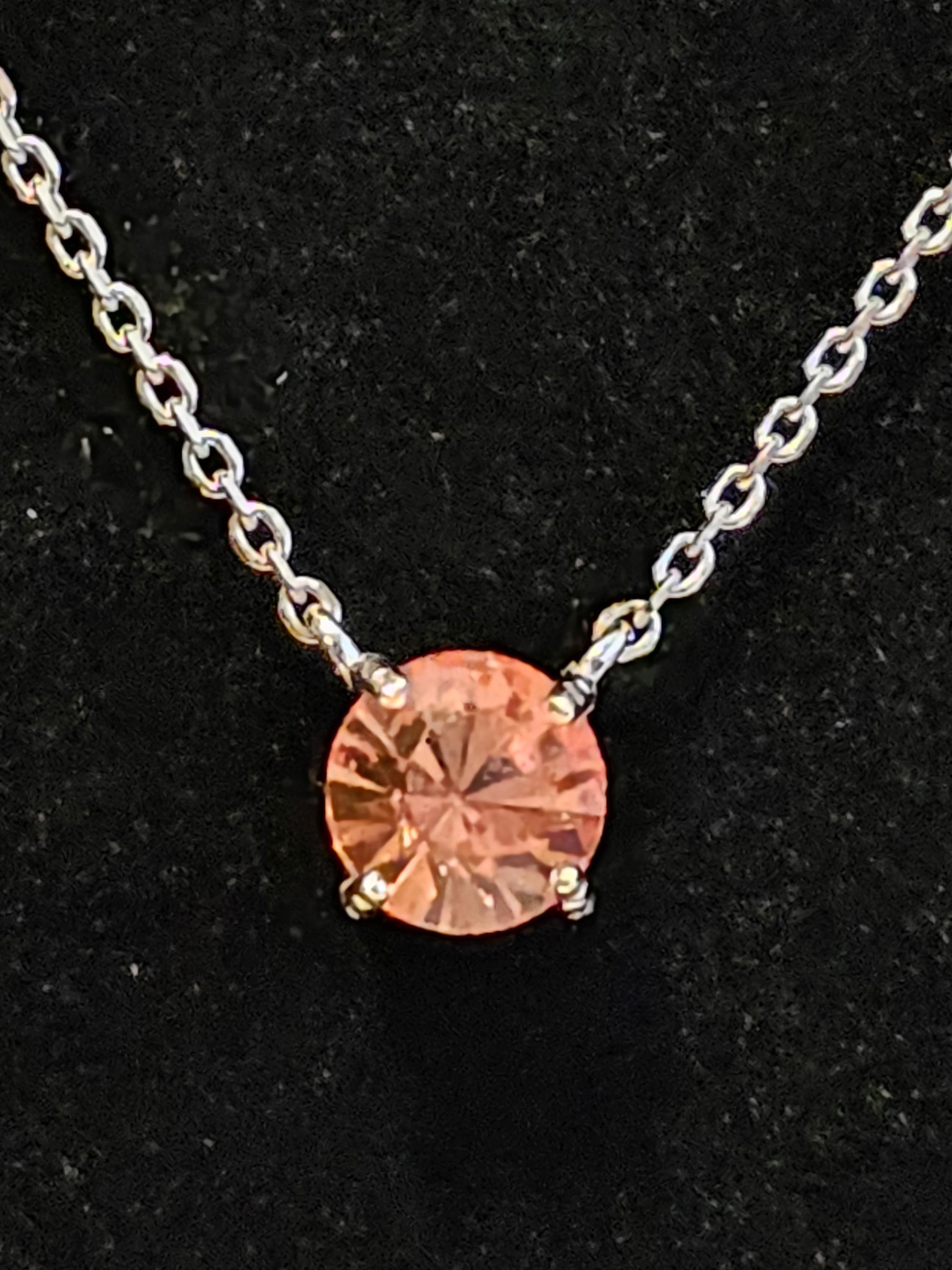 Uranium Glass Pendant w/chain new Sterling Silver with vintage rare Pink 6 mm Round cut Uranium Glass stone that glows under black/UV light