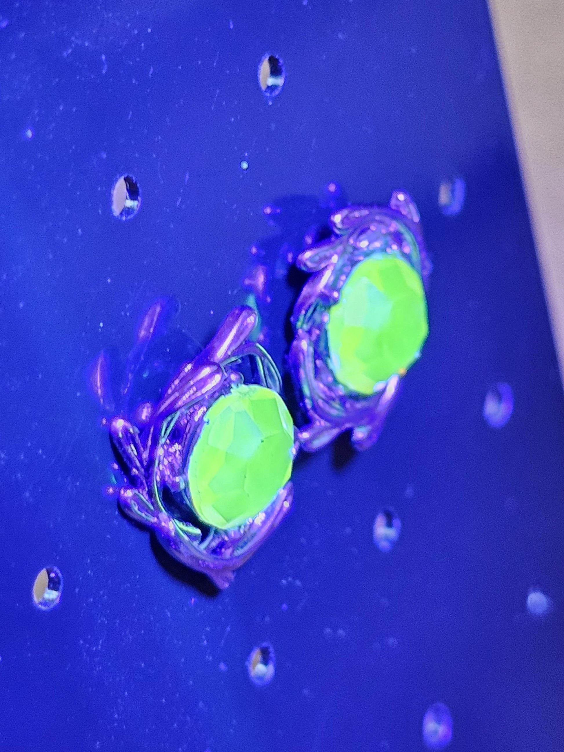 Uranium Glass Earrings in new Sterling Silver with Vintage 6mm Round cut rare Pink Uranium Glass stones that glow under black/UV light