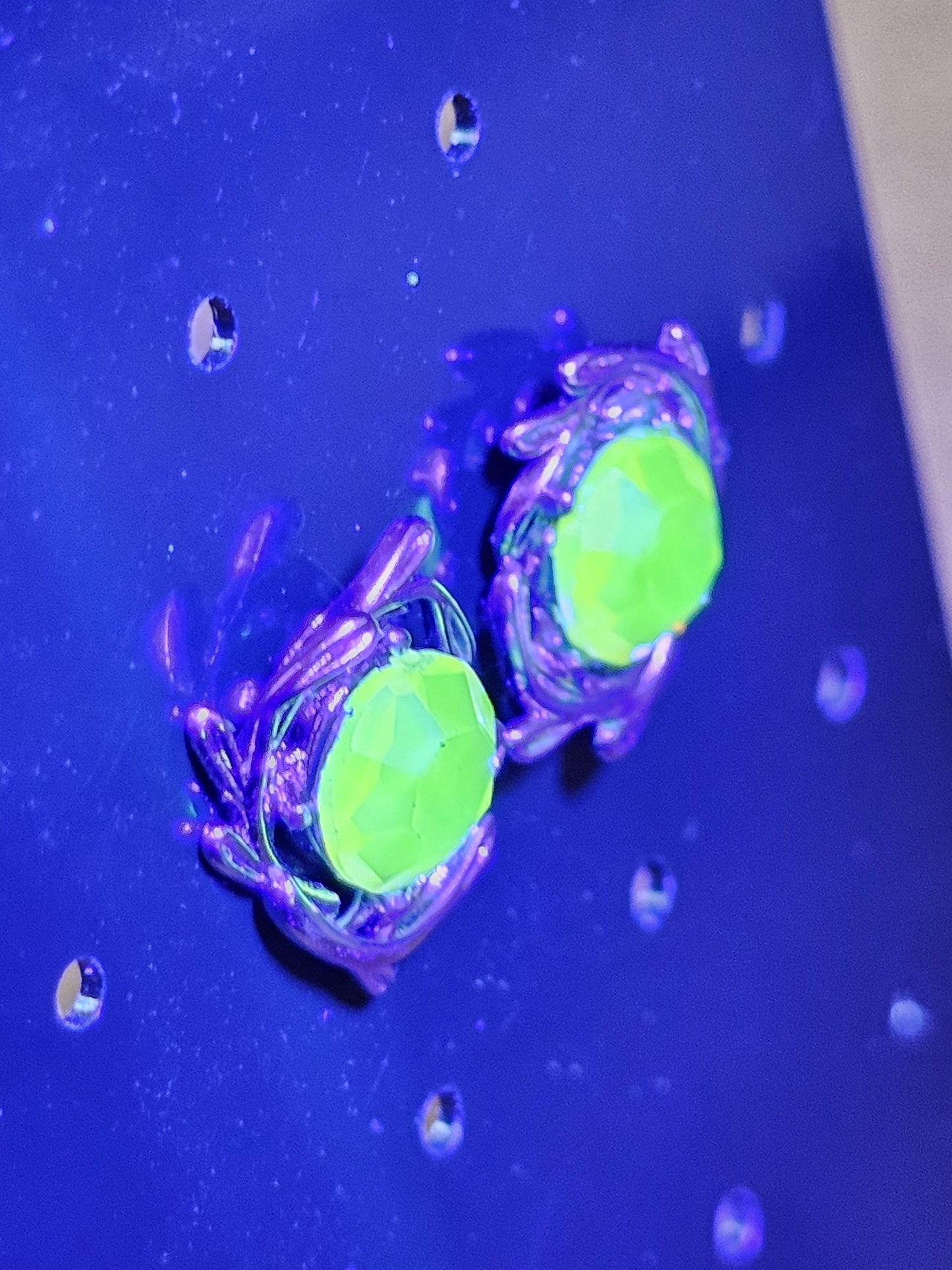 Uranium Glass Earrings in new Sterling Silver with Vintage 6mm Round cut rare Pink Uranium Glass stones that glow under black/UV light