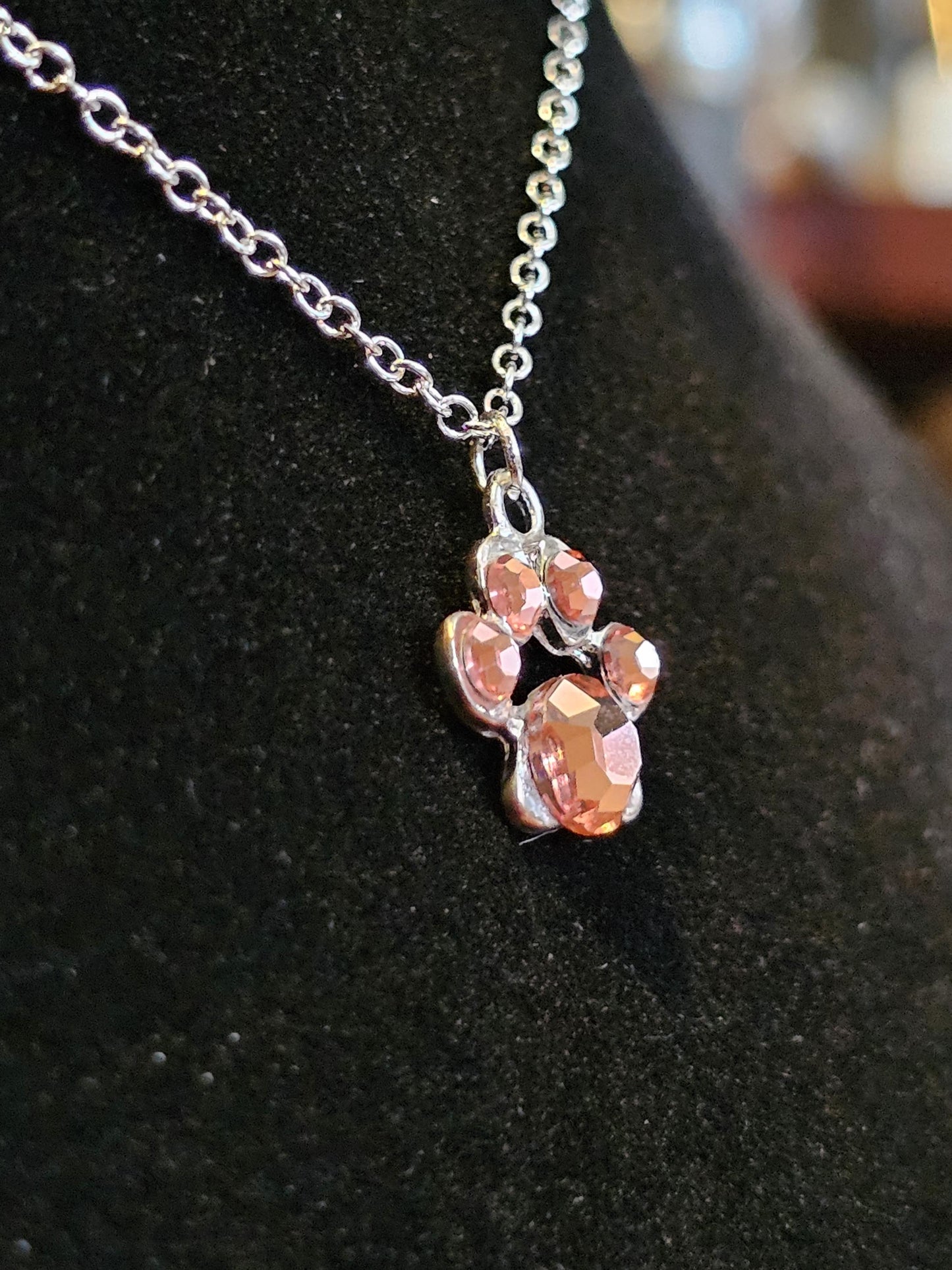Uranium Glass Pendant "puppy paw" style with Stainless Steel chain vintage rare Pink Uranium Glass stones that glow under black / UV light
