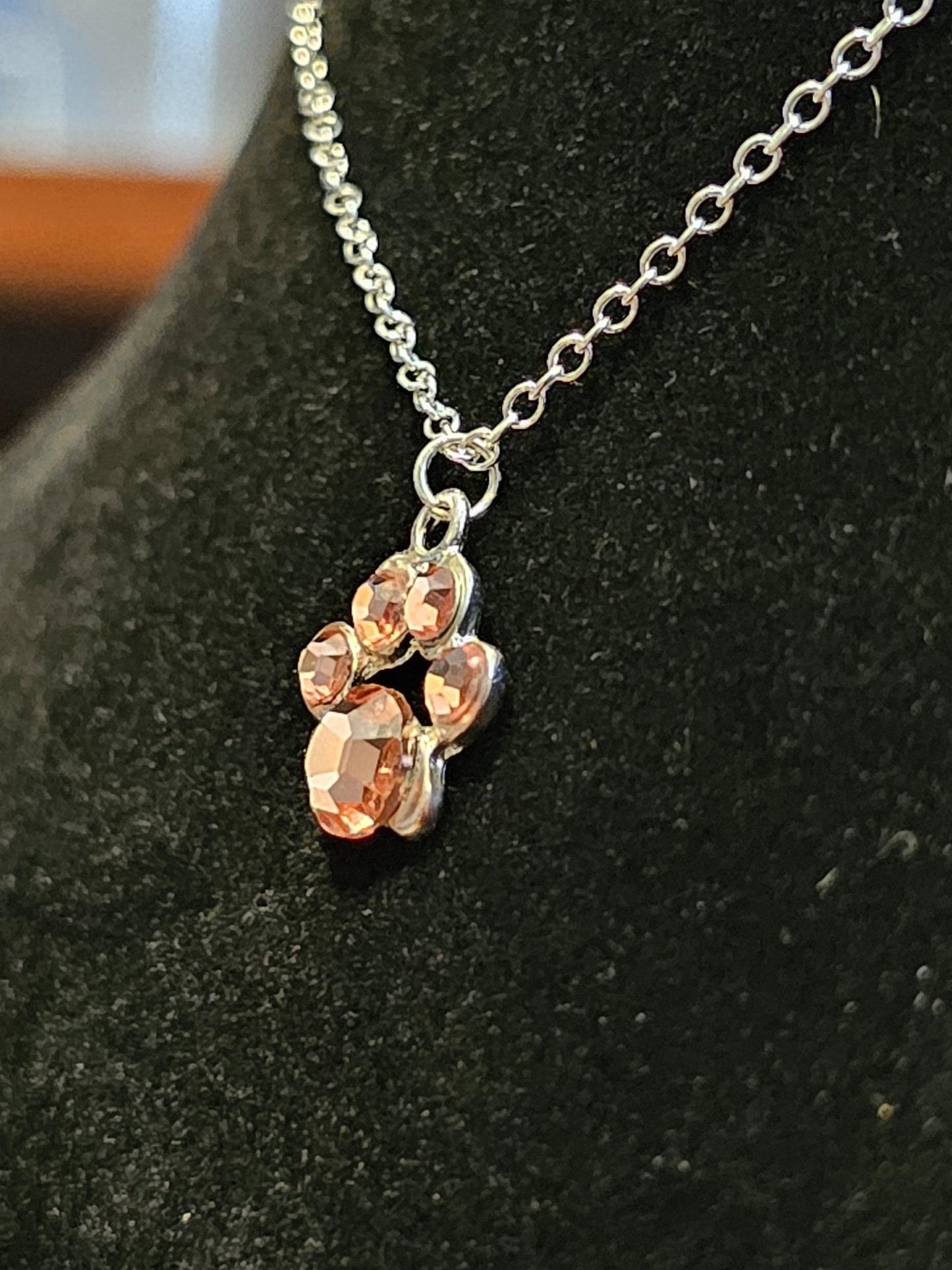 Uranium Glass Pendant "puppy paw" style with Stainless Steel chain vintage rare Pink Uranium Glass stones that glow under black / UV light