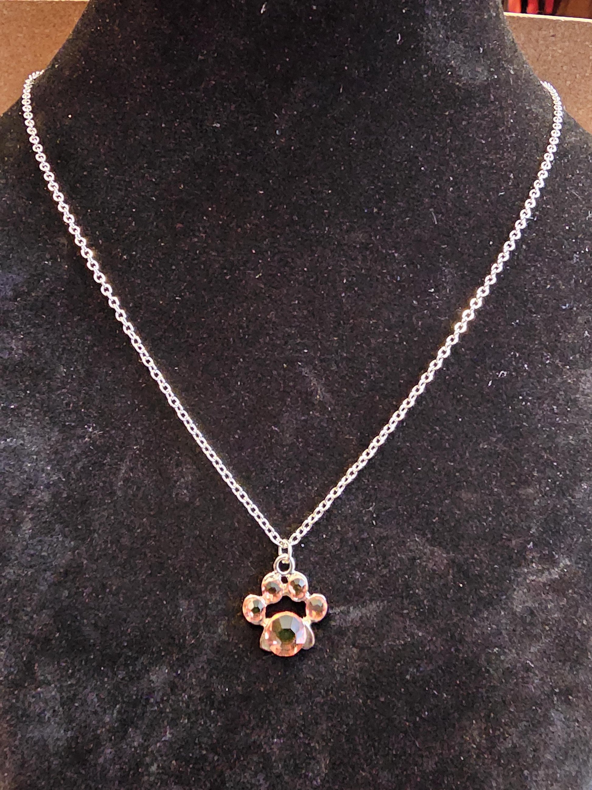 Uranium Glass Pendant "puppy paw" style with Stainless Steel chain vintage rare Pink Uranium Glass stones that glow under black / UV light