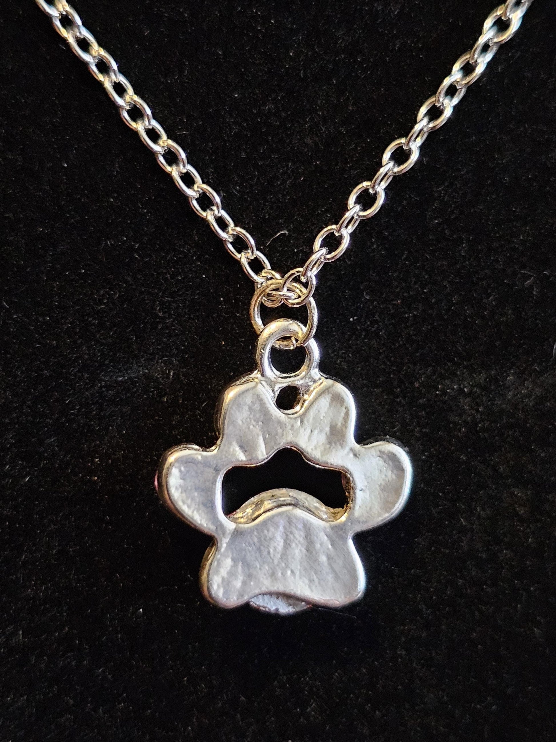 Uranium Glass Pendant "puppy paw" style with Stainless Steel chain vintage rare Pink Uranium Glass stones that glow under black / UV light