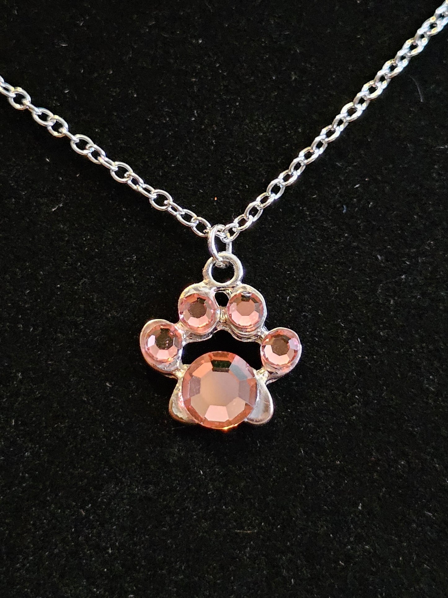 Uranium Glass Pendant "puppy paw" style with Stainless Steel chain vintage rare Pink Uranium Glass stones that glow under black / UV light