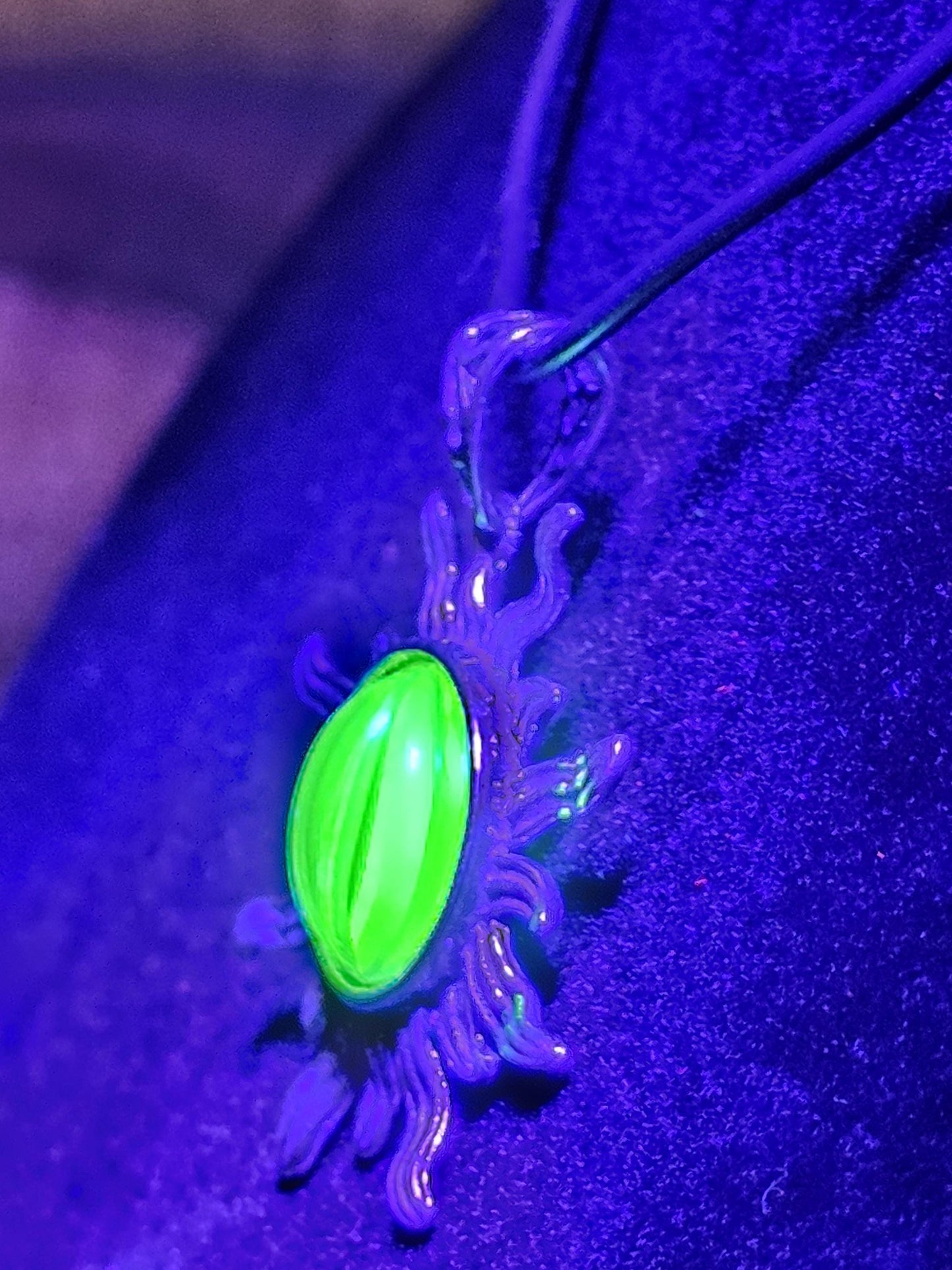 Uranium Glass Pendant Sterling Silver Sun setting with vintage 10 mm Yellow Uranium glass stone that glows under black / UV light