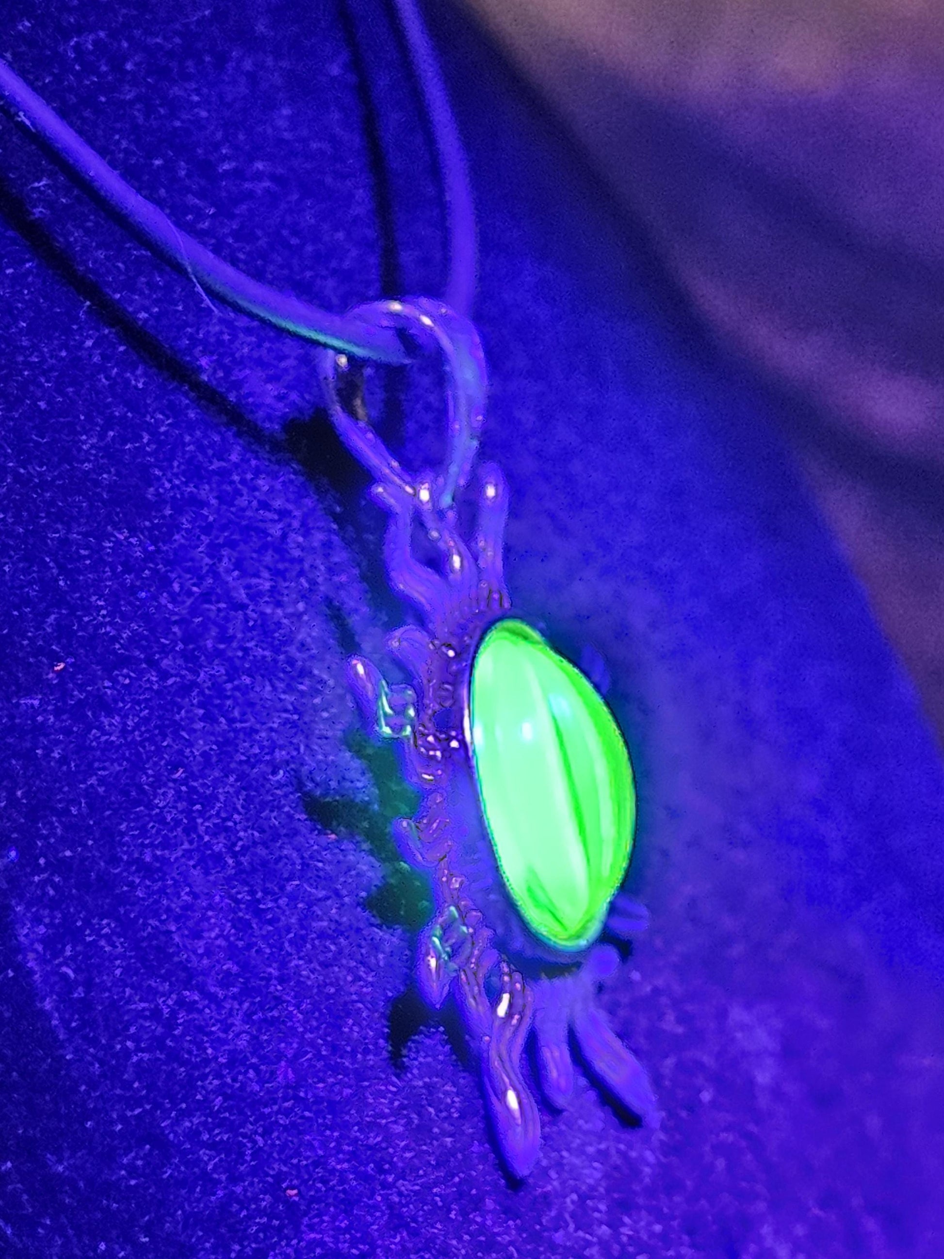 Uranium Glass Pendant Sterling Silver Sun setting with vintage 10 mm Yellow Uranium glass stone that glows under black / UV light