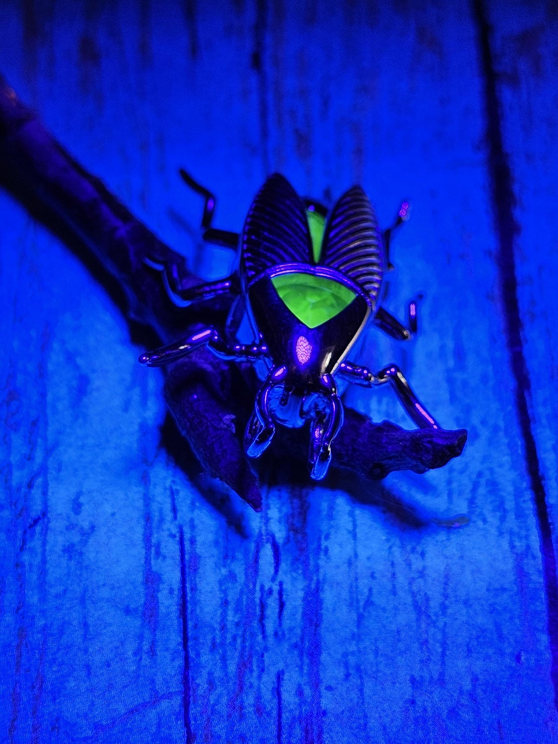 Uranium Glass Pendant in new Sterling Silver "Fallout" Radroach design with Vintage Uranium Glass stone that glows under black / UV light