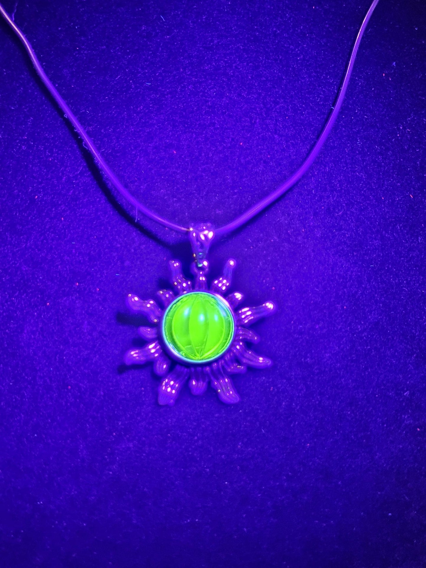 Uranium Glass Pendant Sterling Silver Sun setting with vintage 10 mm Yellow Uranium glass stone that glows under black / UV light