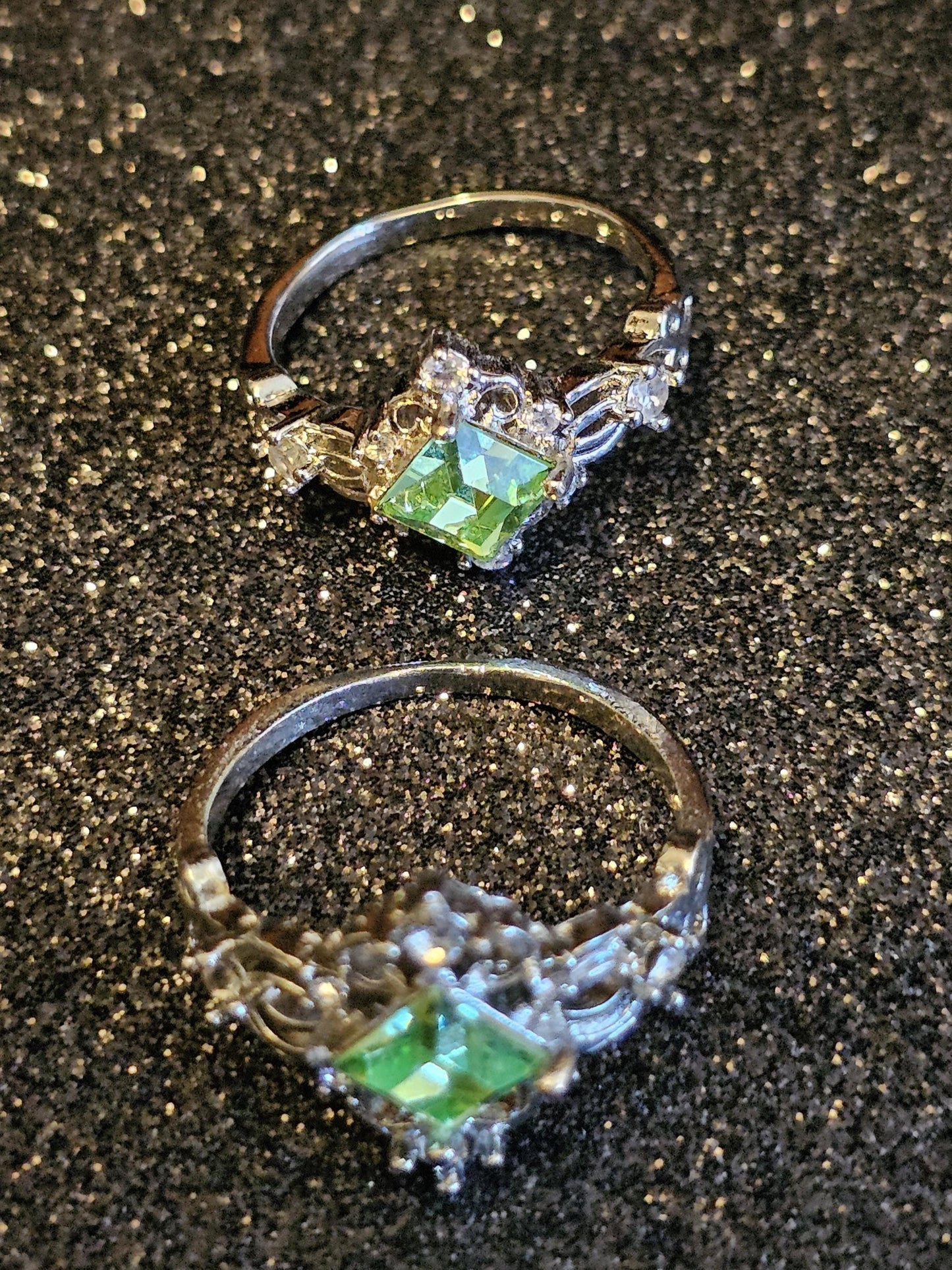 Uranium Glass Rings various sizes READ DESCRIPTION!!!! Sterling Silver with vintage Uranium glass stones that glow under black / UV light