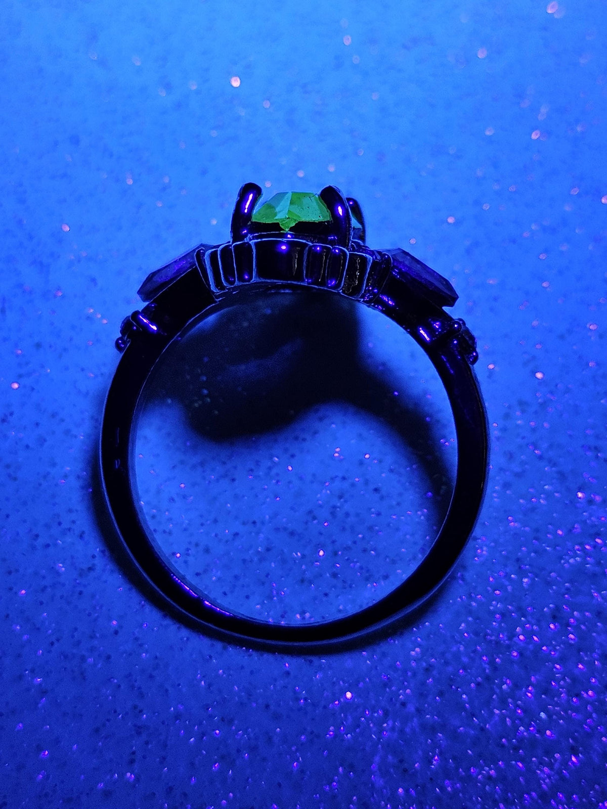 Uranium Glass Marquise cut Ring Size 5 scorpion pattern Sterling Silver with a vintage Uranium glass stone that glows under black/UV light