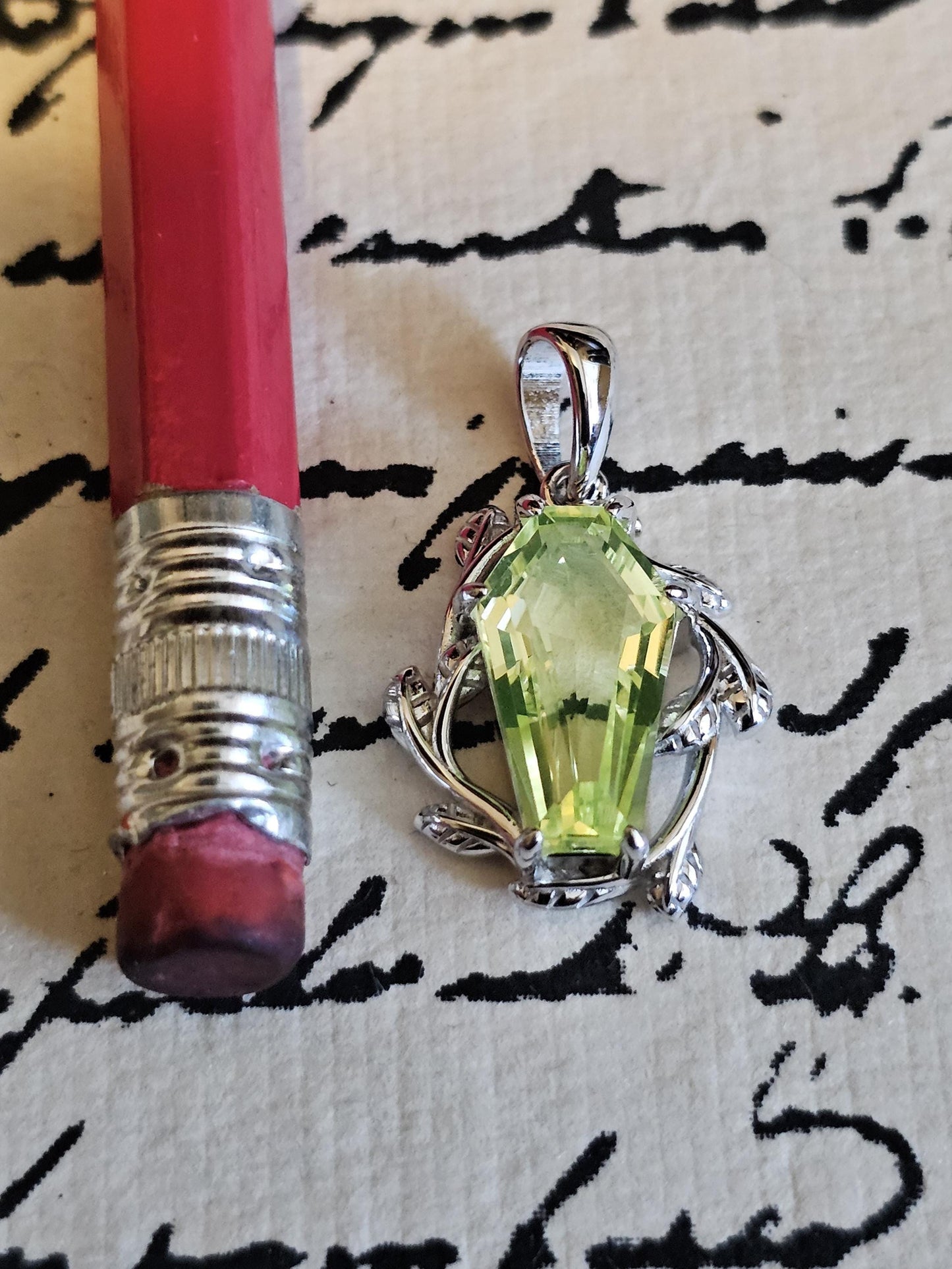 Uranium Glass Coffin cut Pendant in new Sterling Silver with Czech glass 14x8 mm Uranium Glass stone that glows under black / UV light