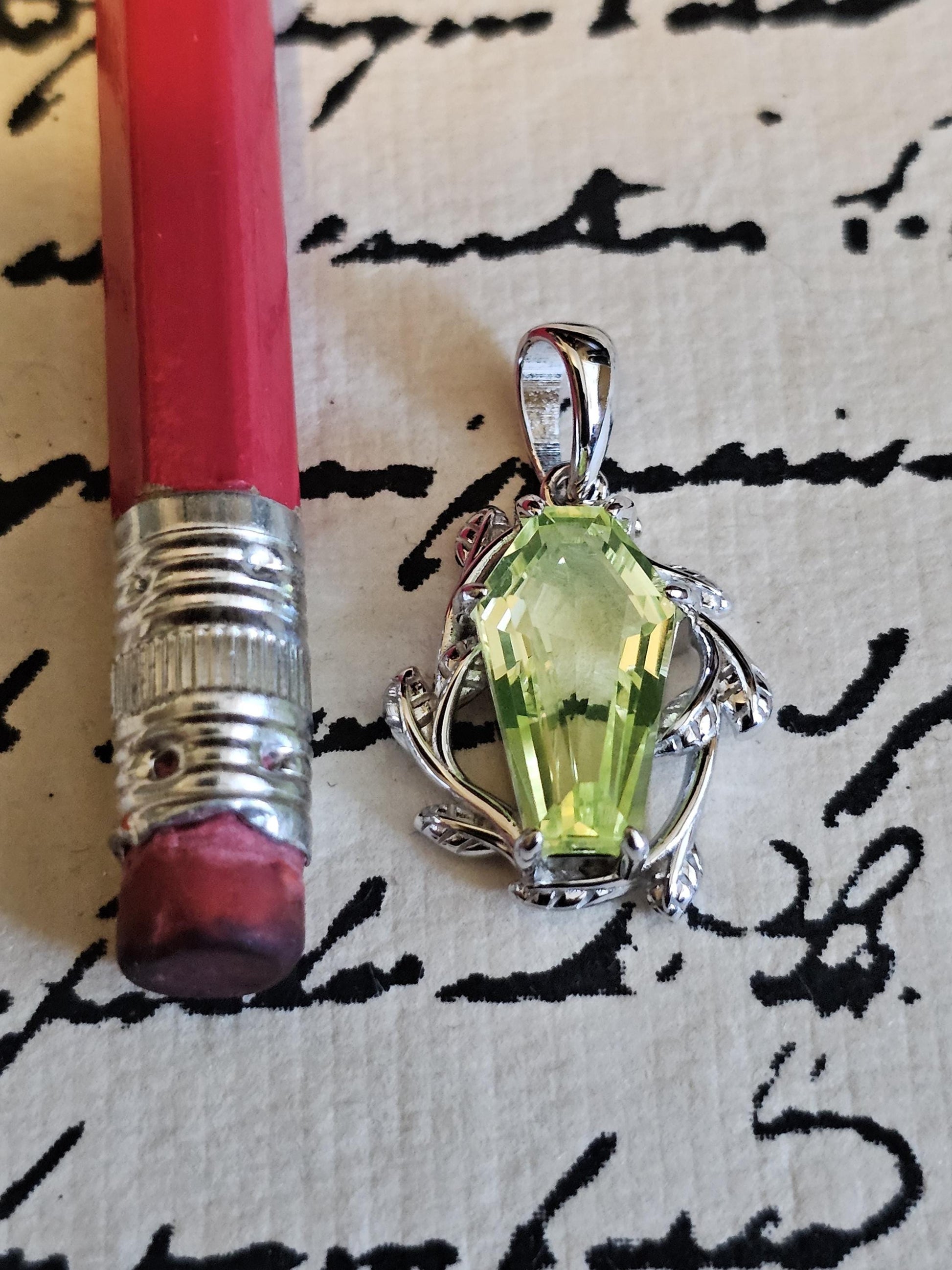 Uranium Glass Coffin cut Pendant in new Sterling Silver with Czech glass 14x8 mm Uranium Glass stone that glows under black / UV light